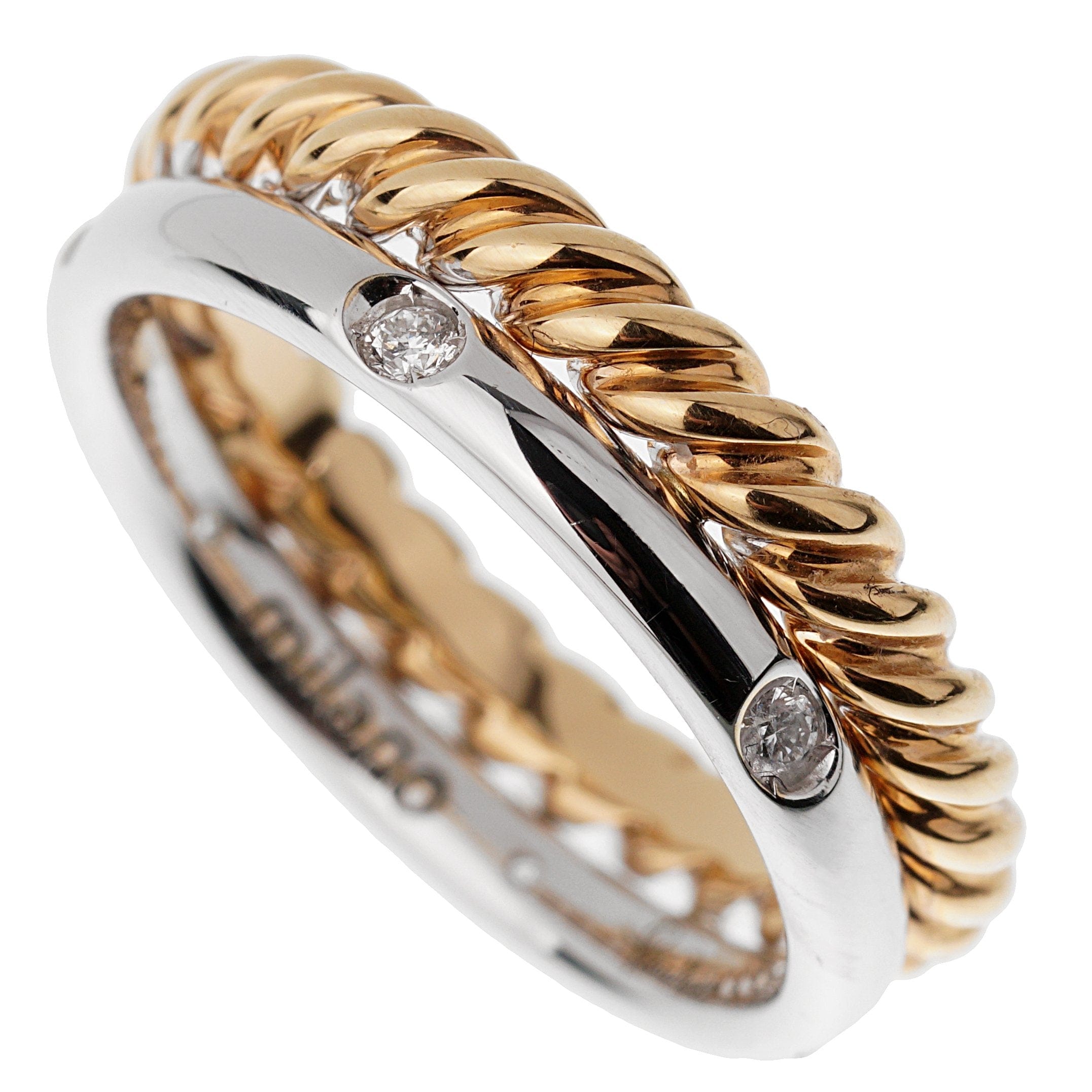 Pomellato 18k Rose Gold Woven Diamond White Gold Ring Sz 6 1/2