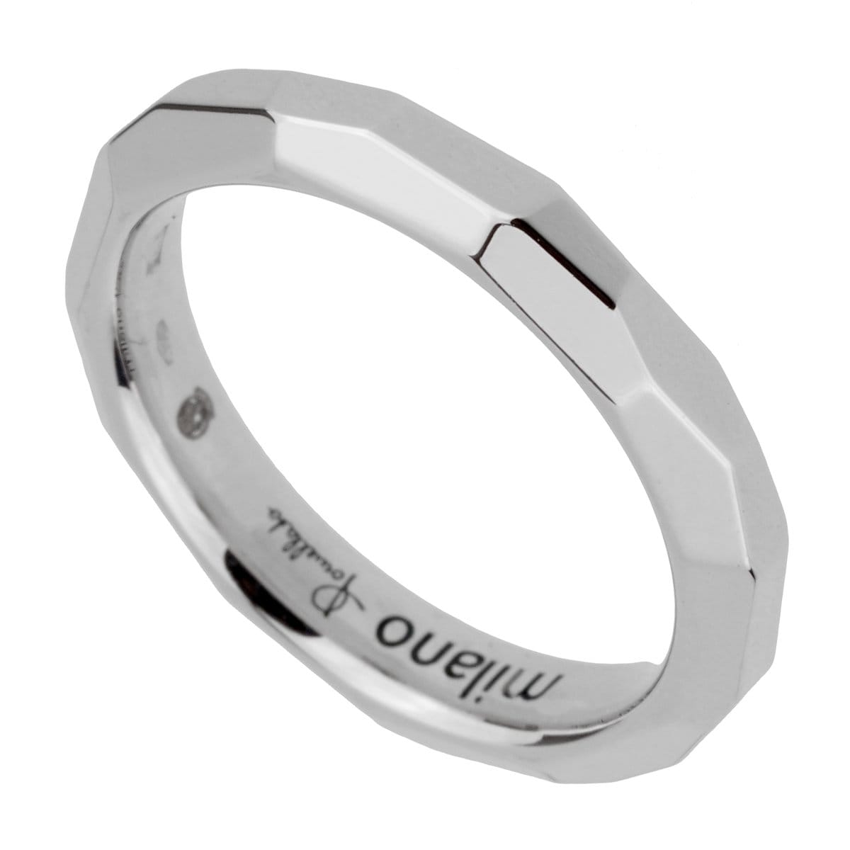 Pomellato 18k White Gold Diamond Cut Band Ring Size 6 3/4