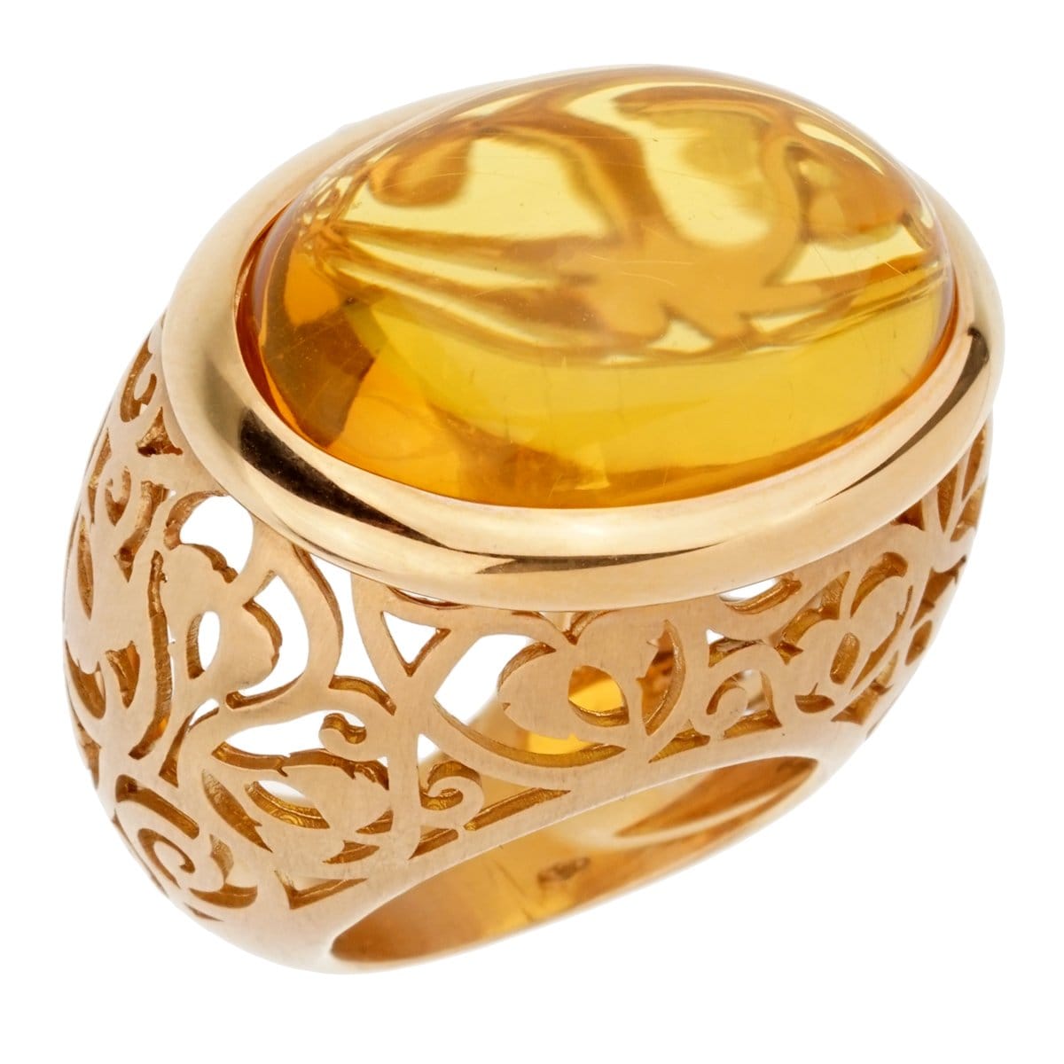 Pomellato Arabesque Amber 18k Rose Gold Cocktail Ring Sz 6 1/4