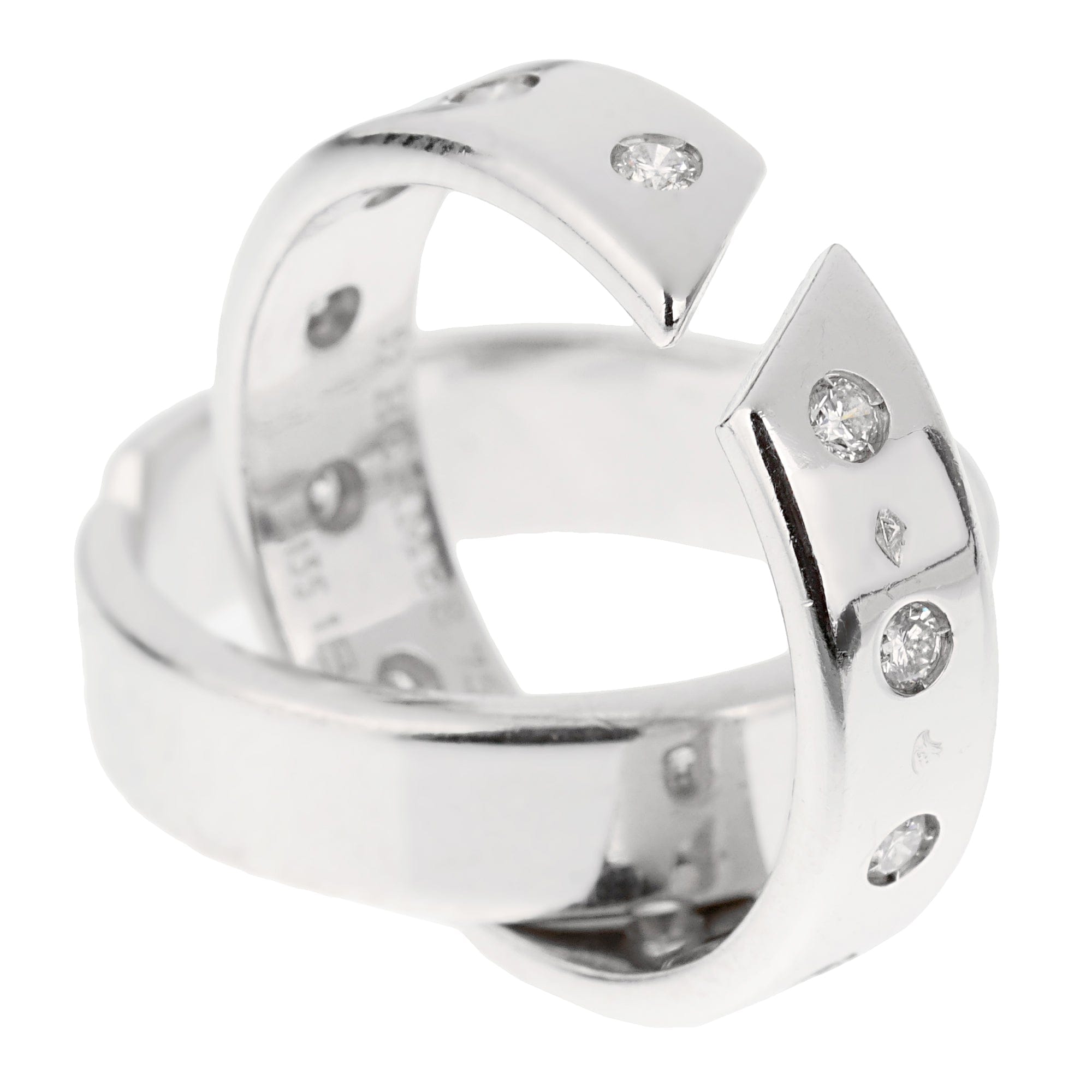 Hermes Double Diamond Band 18k White Gold Cocktail Band Ring