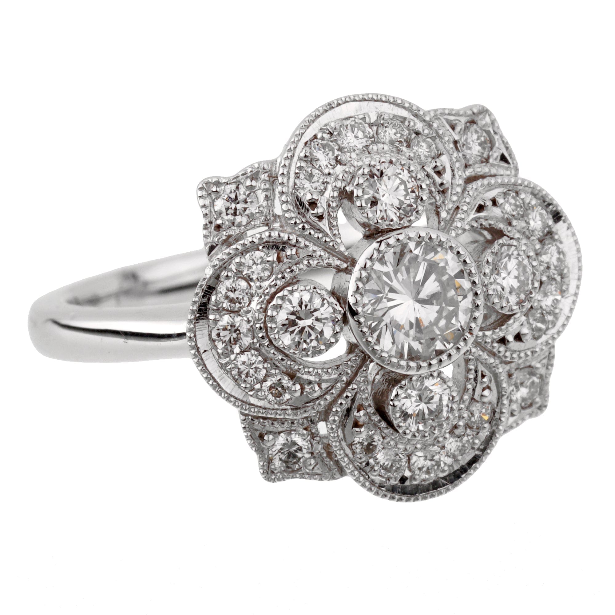 Estate Art Deco Style Platinum Diamond Cocktail Ring