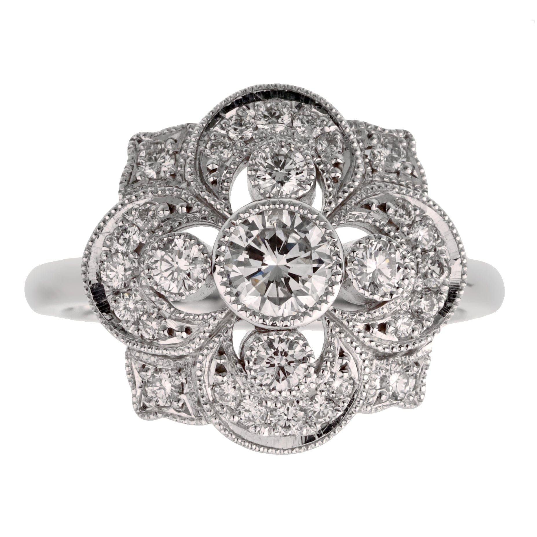 Estate Art Deco Style Platinum Diamond Cocktail Ring
