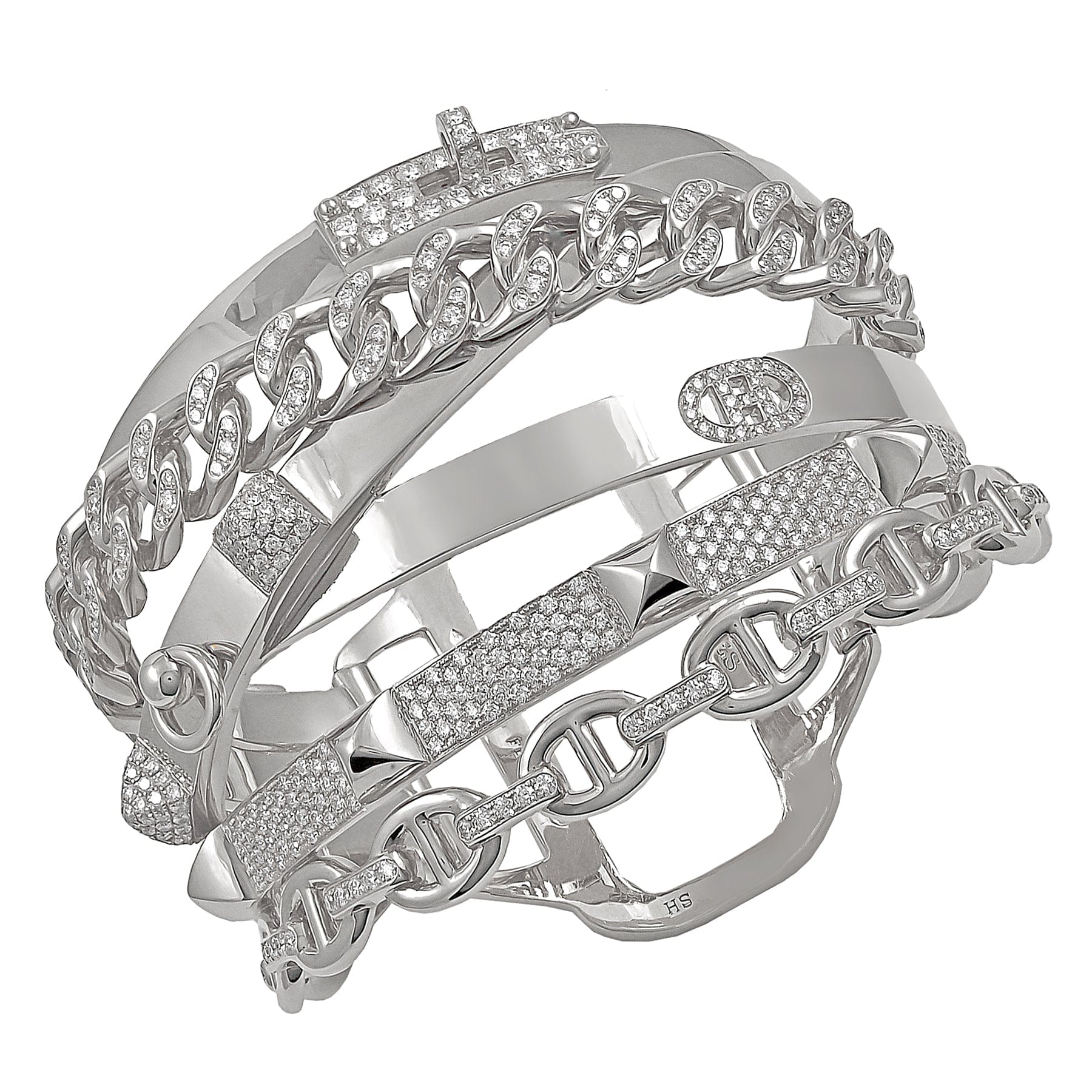 Hermes Alchemie 4.73ct Diamond 18k White Gold Bangle Bracelet