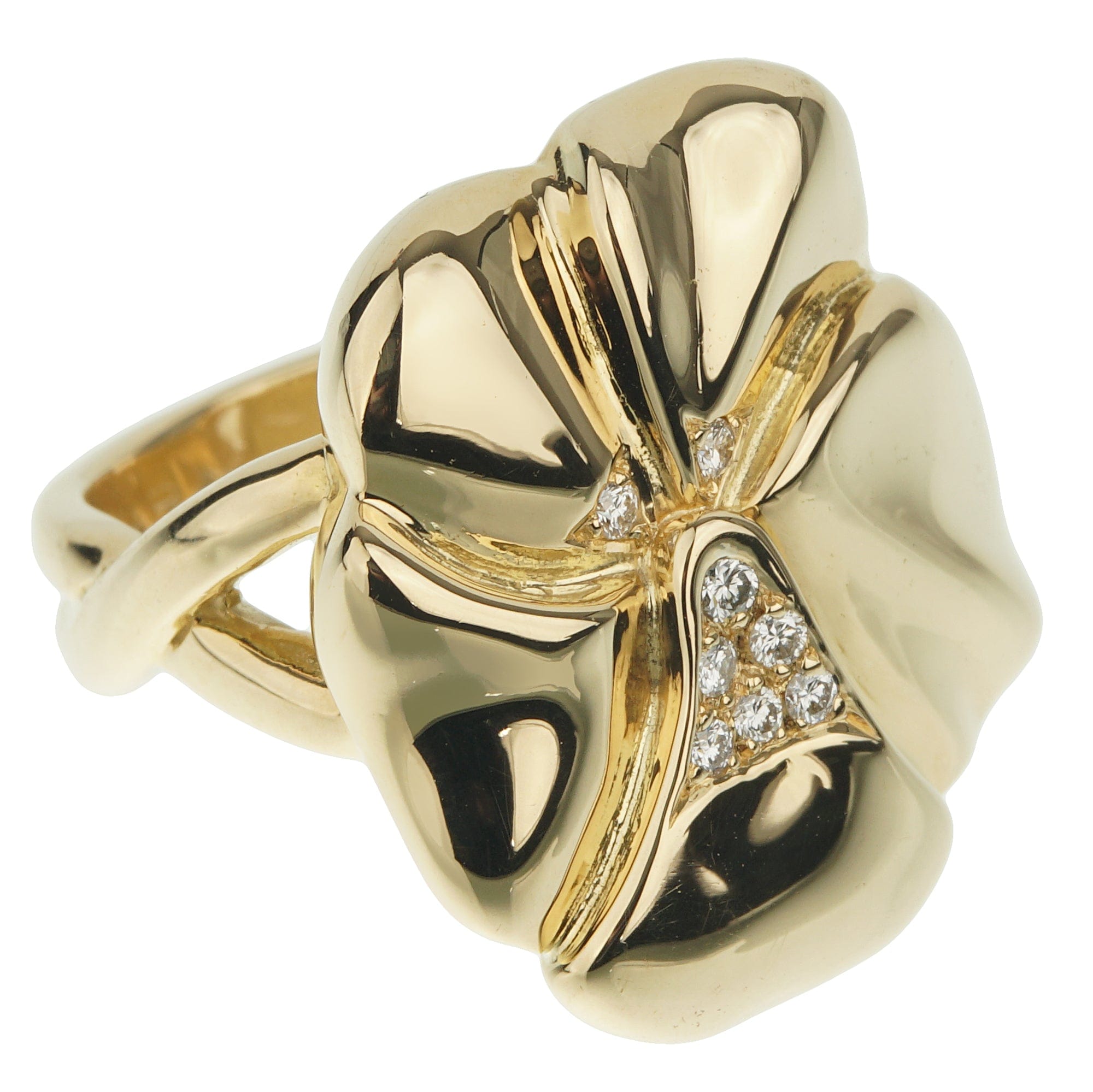 Hermes Vintage Flower Diamond 18k Yellow Gold Ring Sz 5 3/4