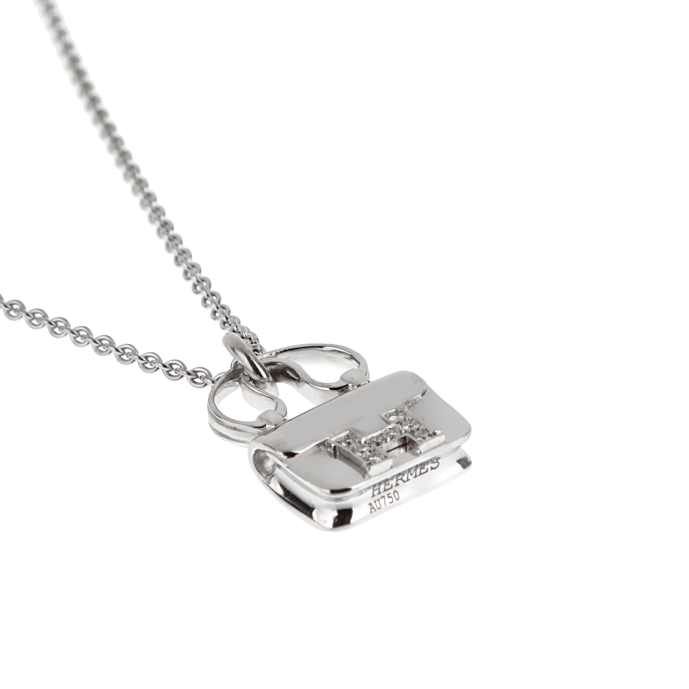 Hermes Constance Amulettes 18k White Gold Diamond Charm Pendant Necklace