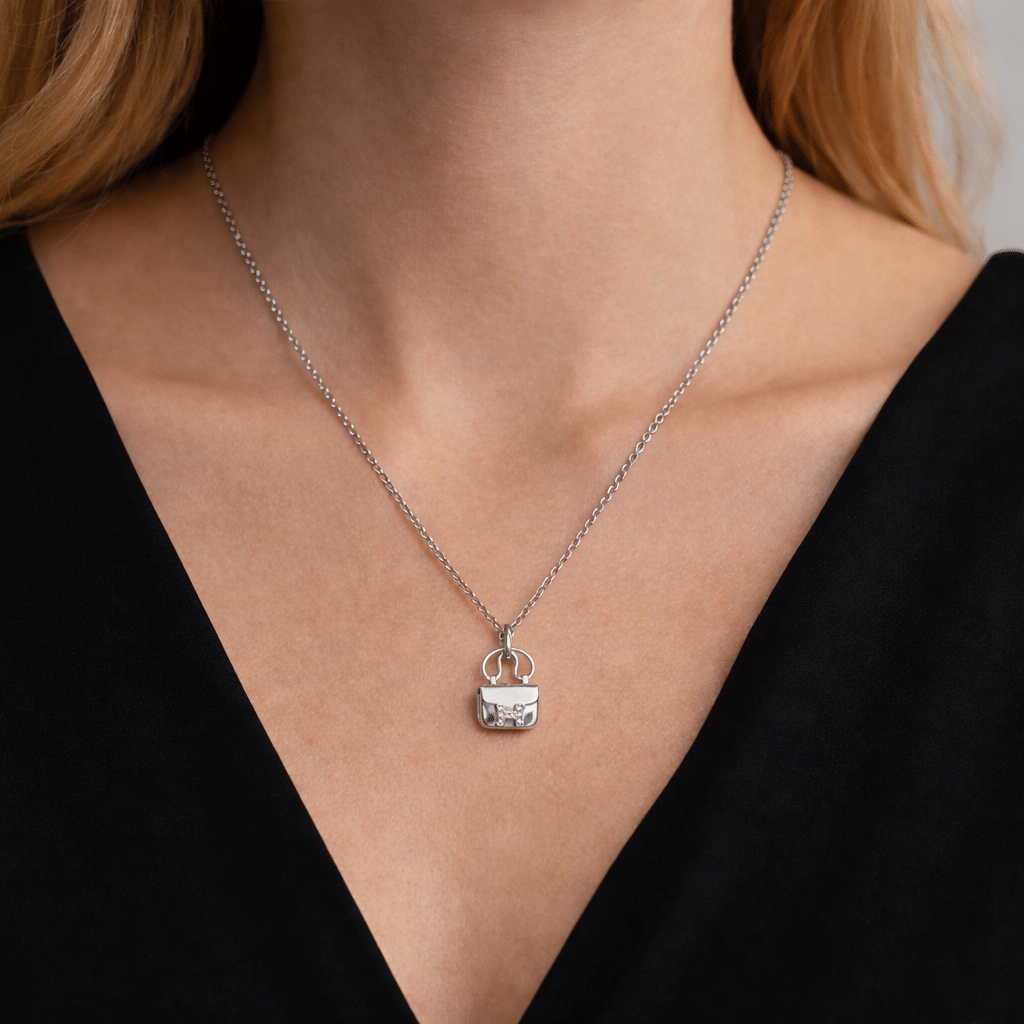 Hermes Constance Amulettes 18k White Gold Diamond Charm Pendant Necklace