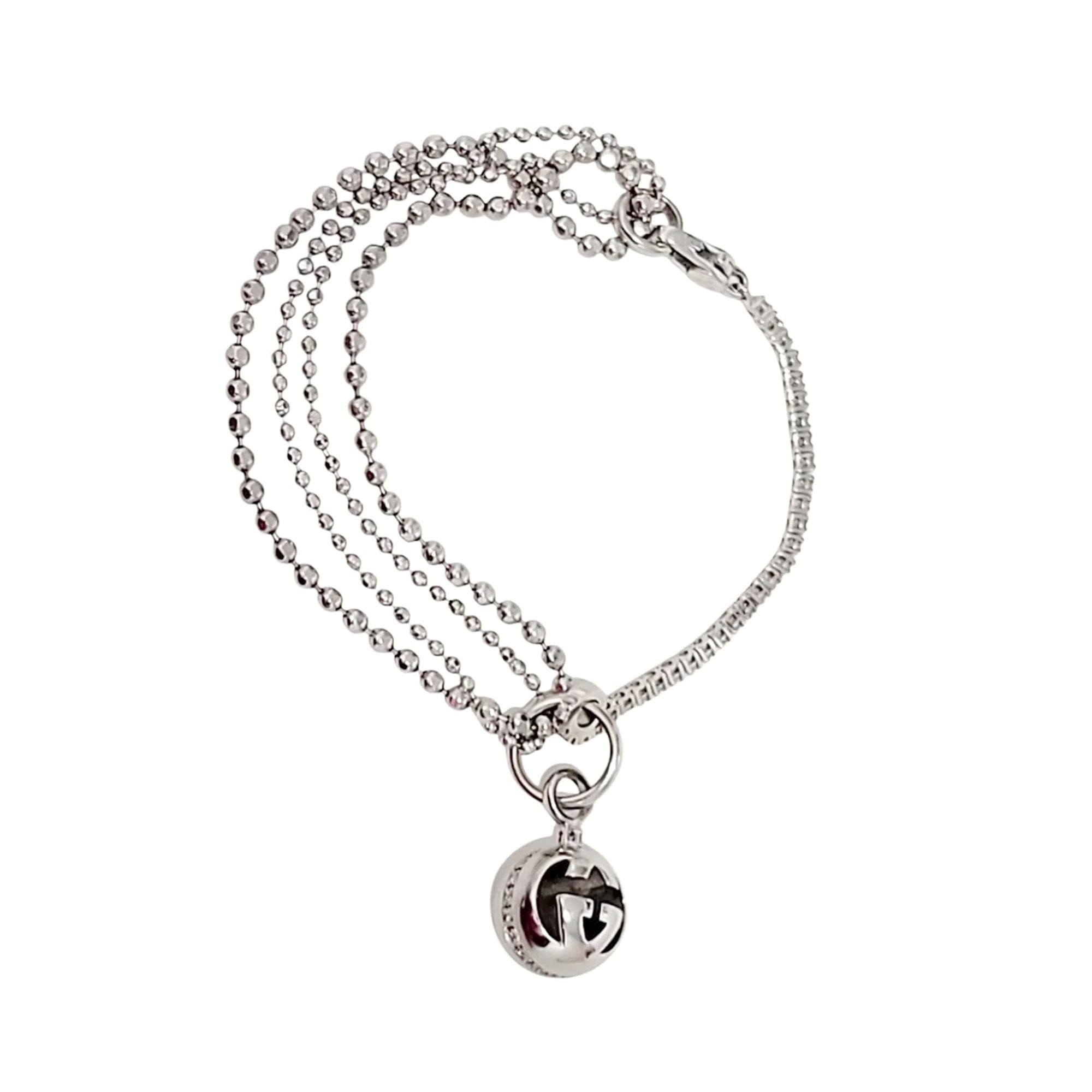 Gucci Diamond Tennis Beaded 18k White Gold Charm Bracelet