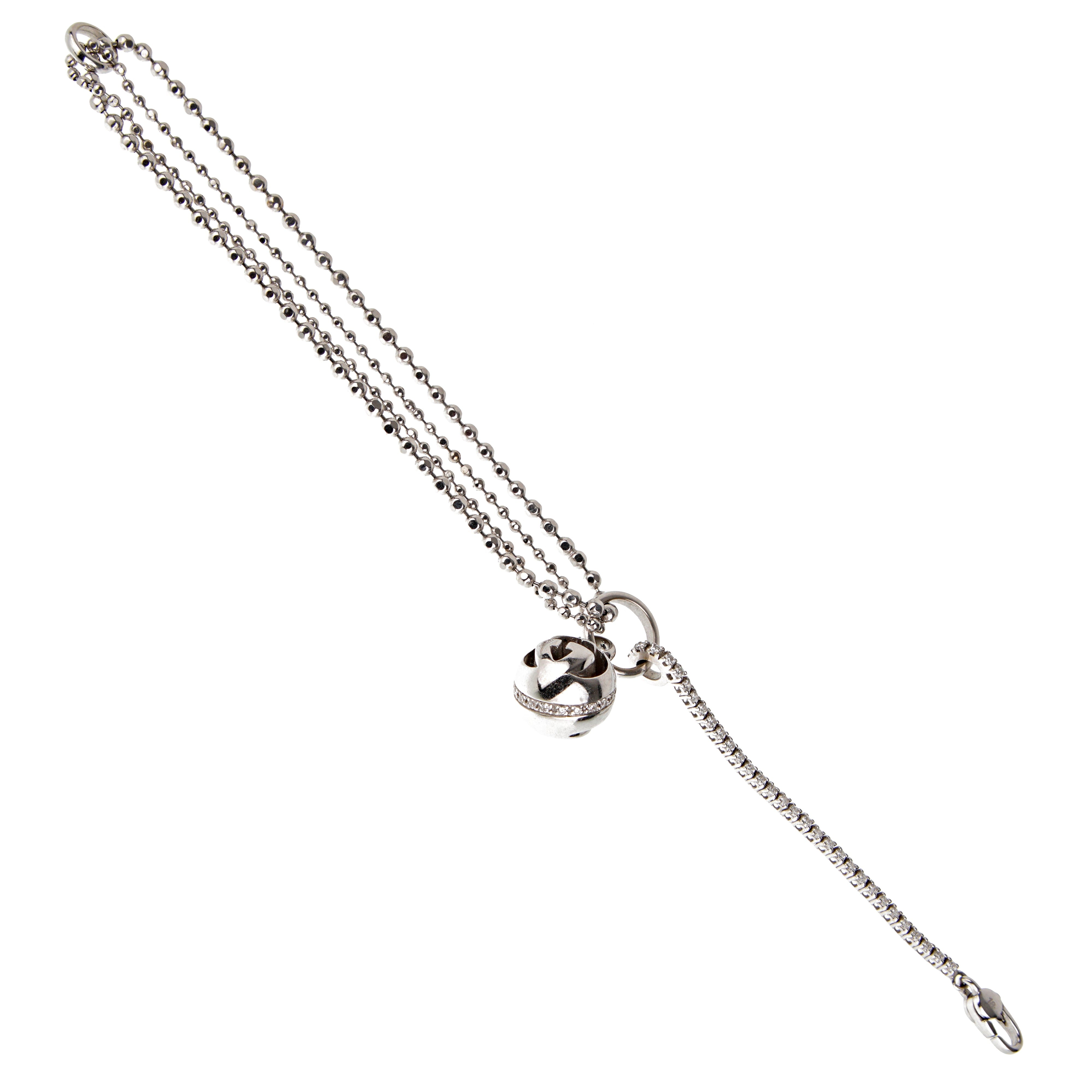 Gucci Diamond Tennis Beaded 18k White Gold Charm Bracelet