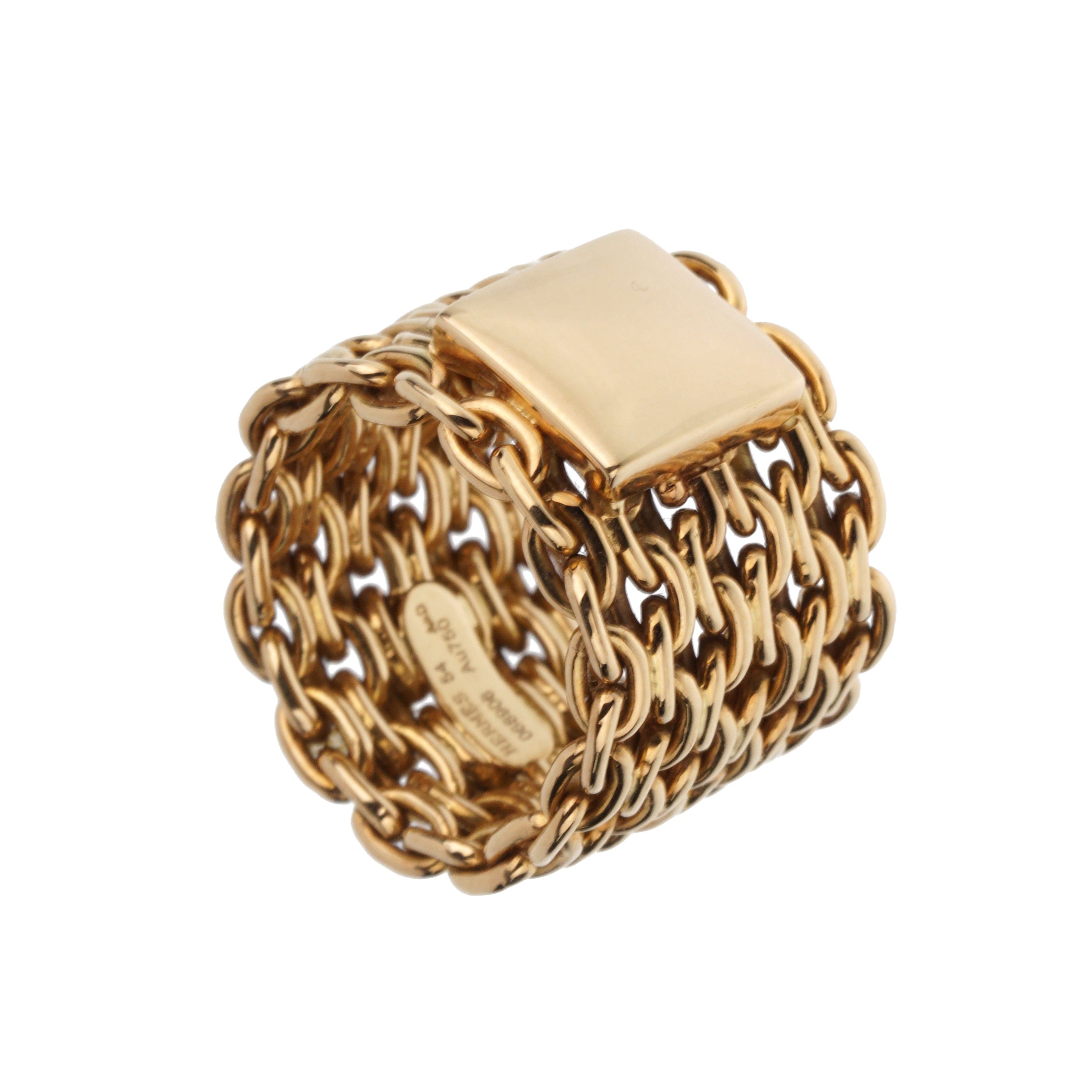 Hermes Vintage Chain 18k Yellow Gold Band Ring Sz 7