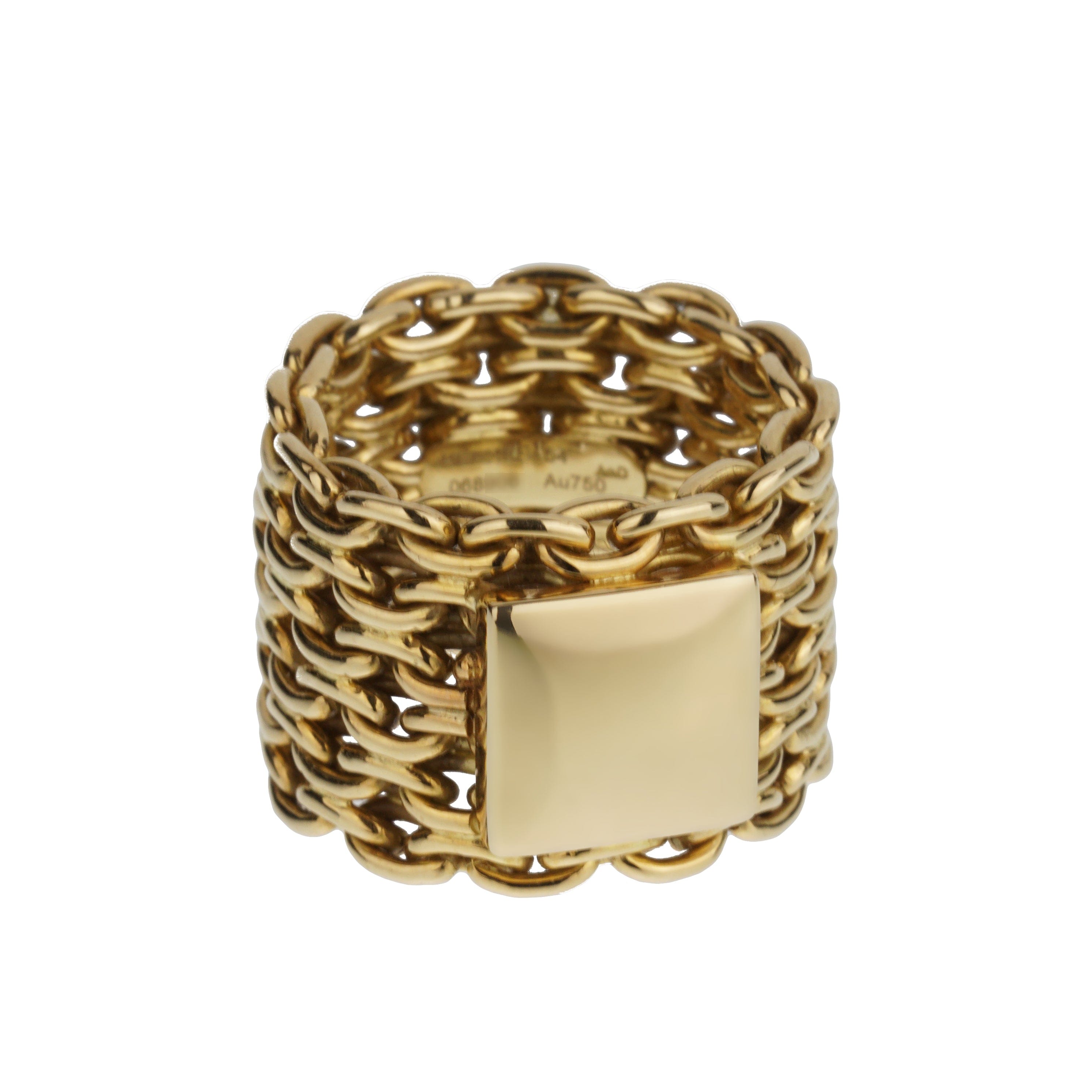 Hermes Vintage Chain 18k Yellow Gold Band Ring Sz 7