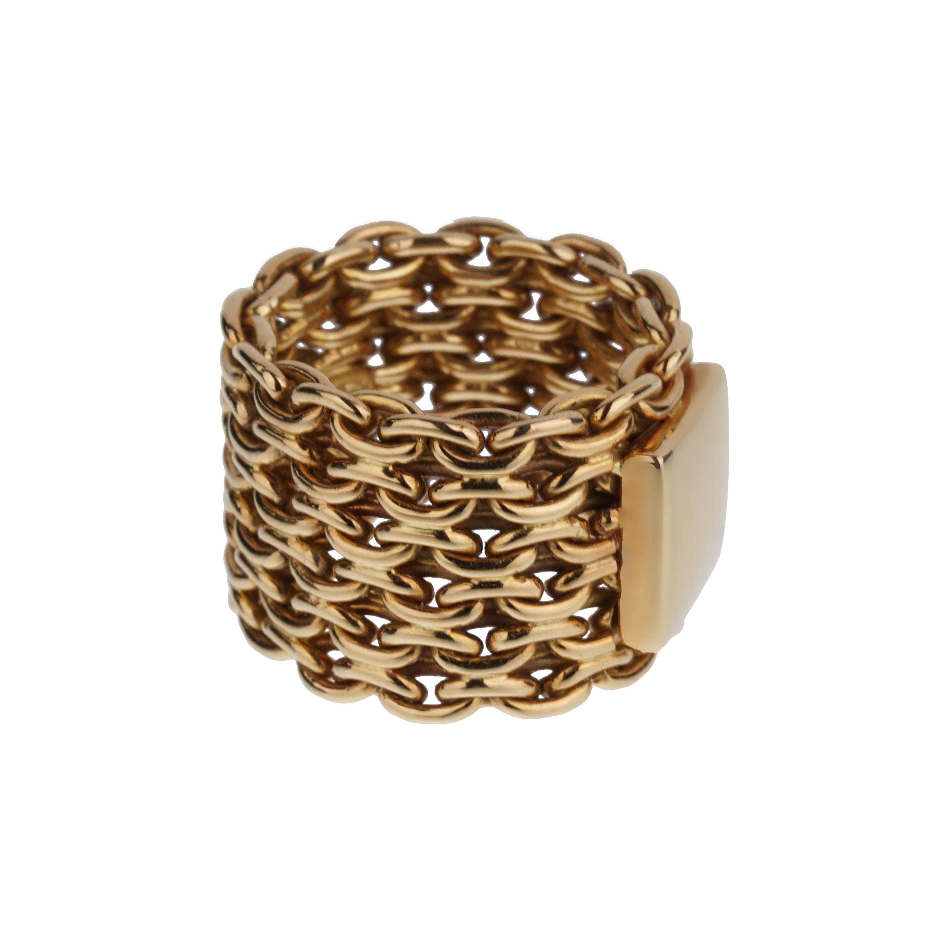 Hermes Vintage Chain 18k Yellow Gold Band Ring Sz 7