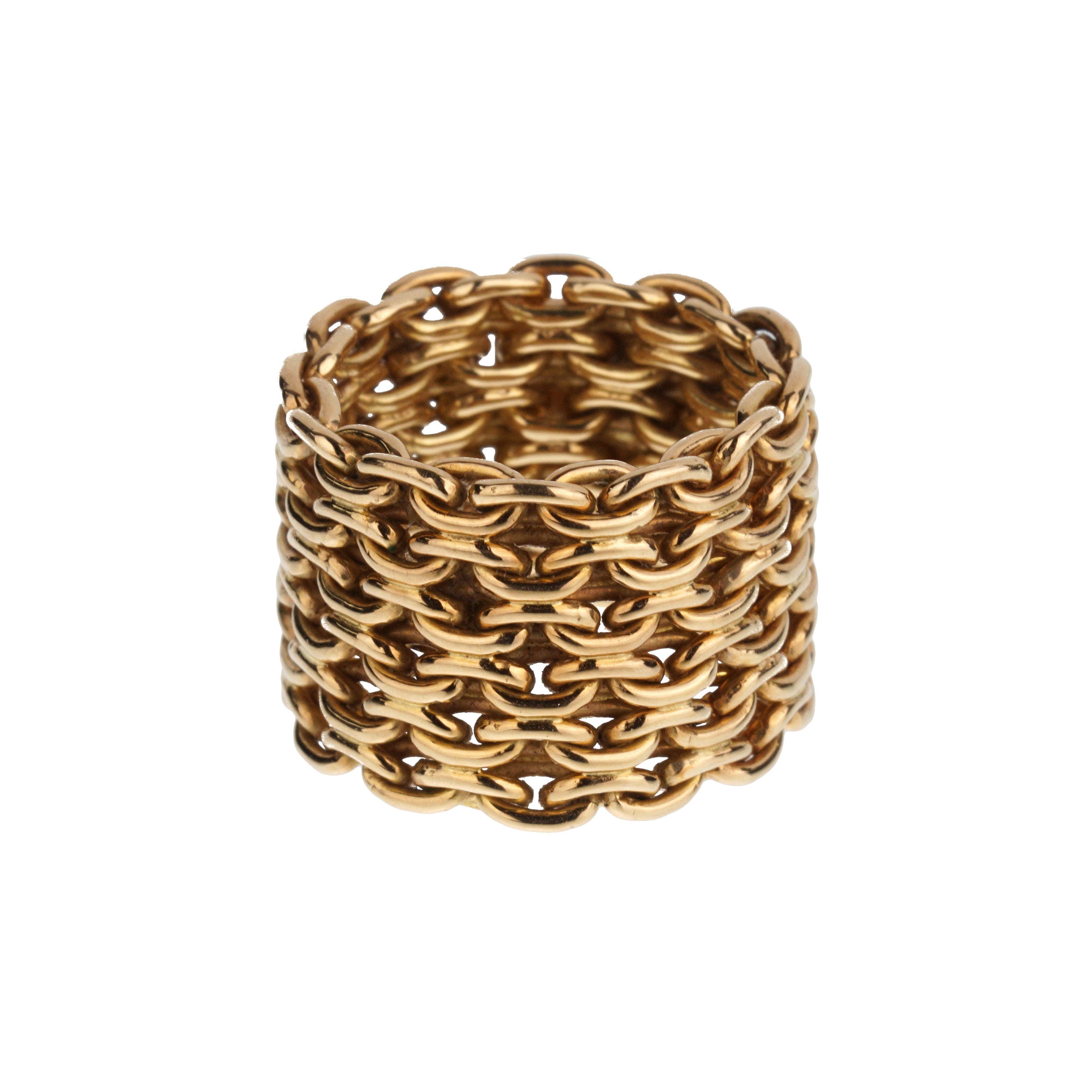 Hermes Vintage Chain 18k Yellow Gold Band Ring Sz 7