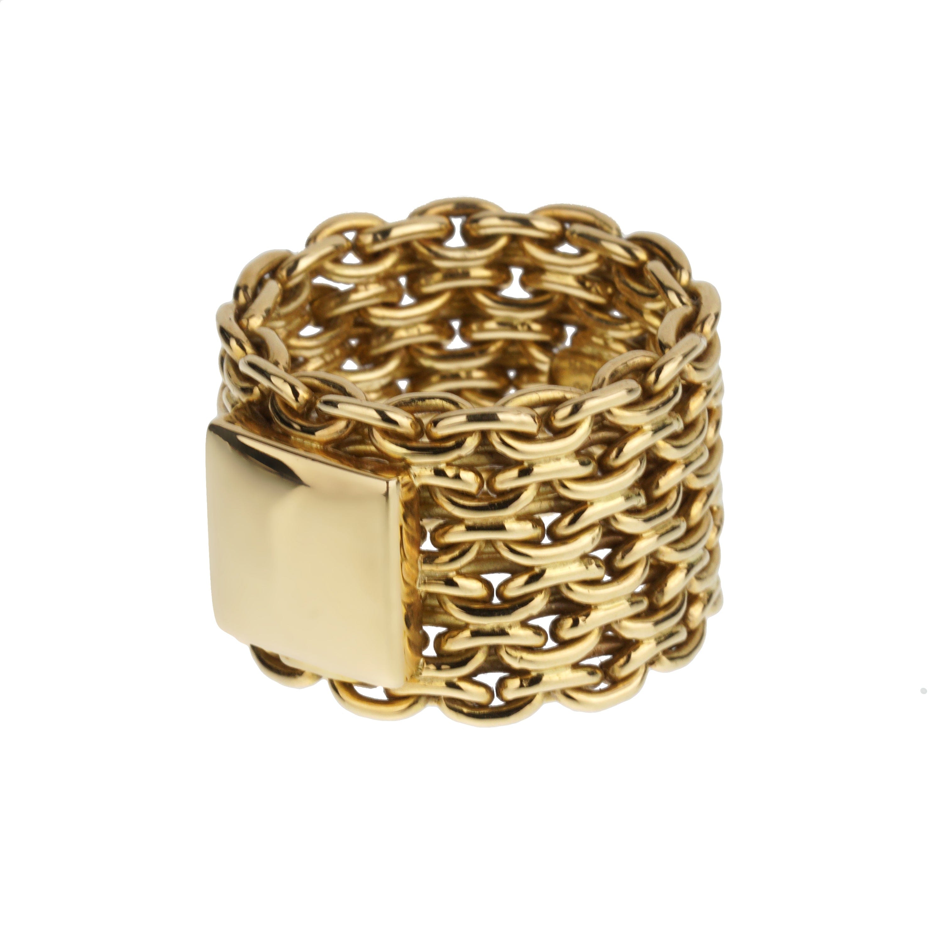 Hermes Vintage Chain 18k Yellow Gold Band Ring Sz 7