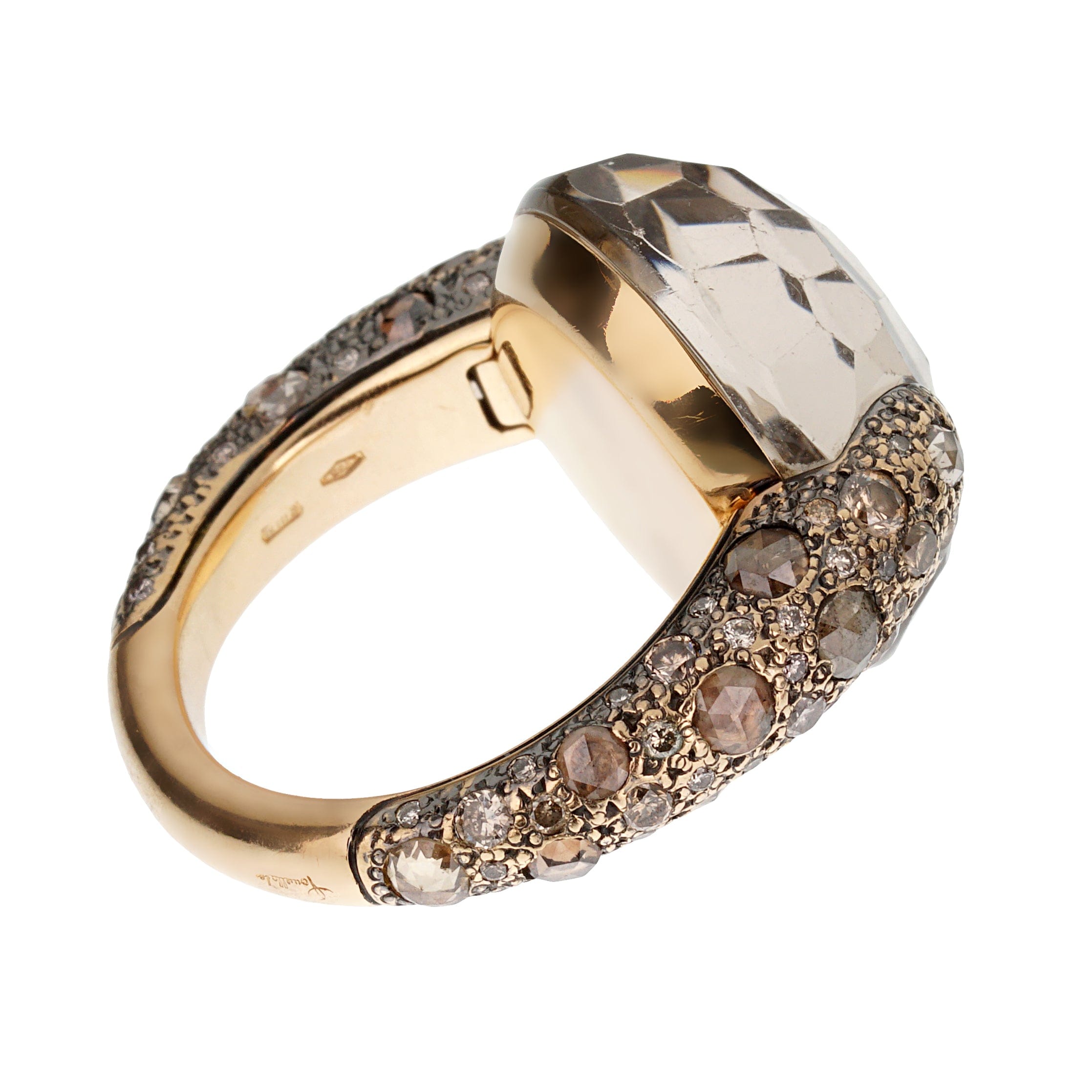 Pomellato Tango Smoky Quartz 18k Rose Gold Diamond Cocktail Ring Sz 8