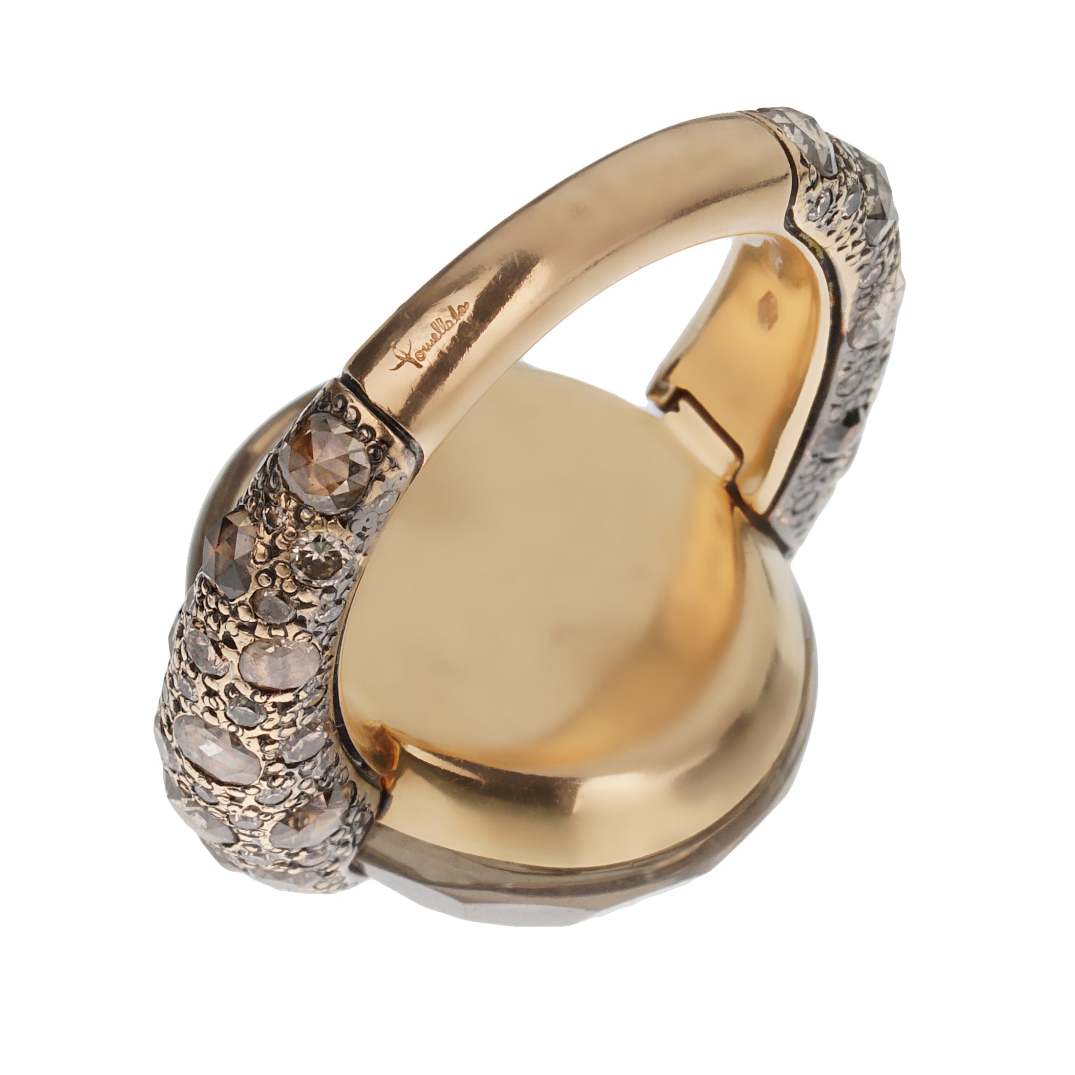 Pomellato Tango Smoky Quartz 18k Rose Gold Diamond Cocktail Ring Sz 8