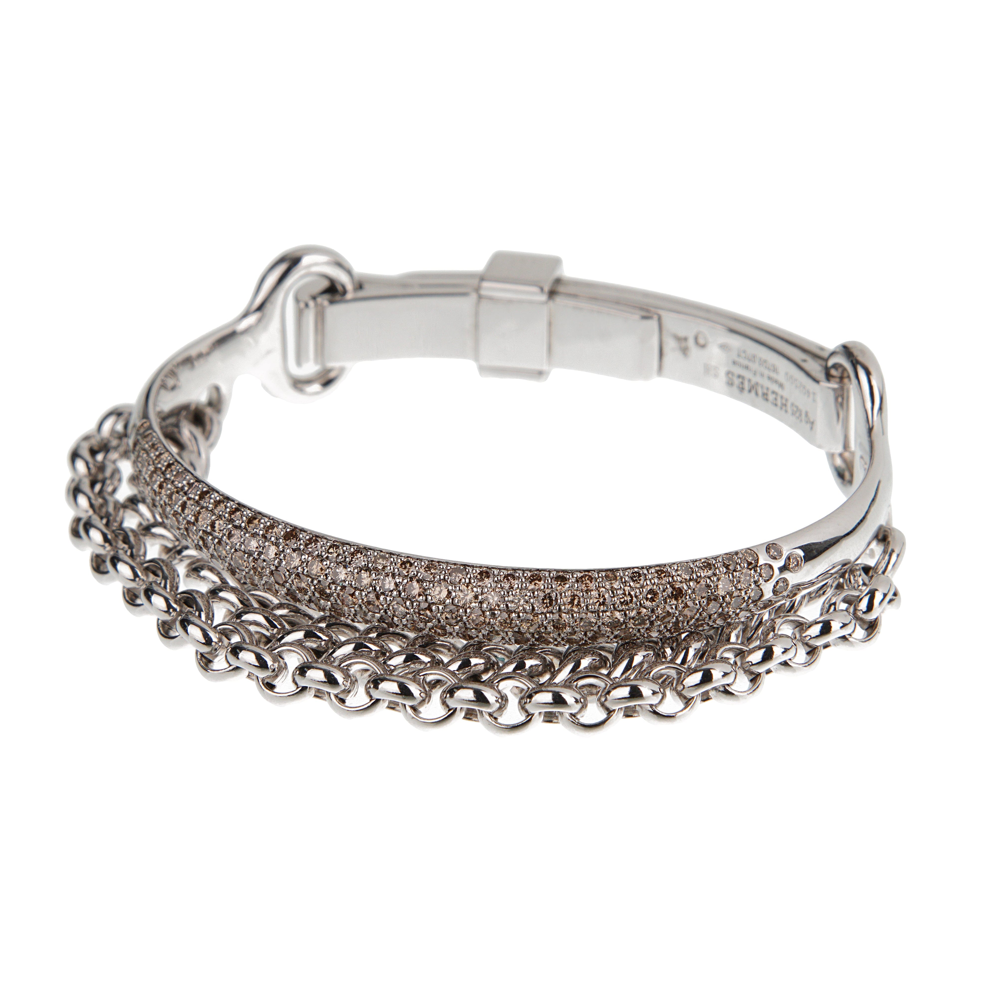 Hermes Sterling Silver 3.07ct Diamond Bangle Bracelet Circa 2015