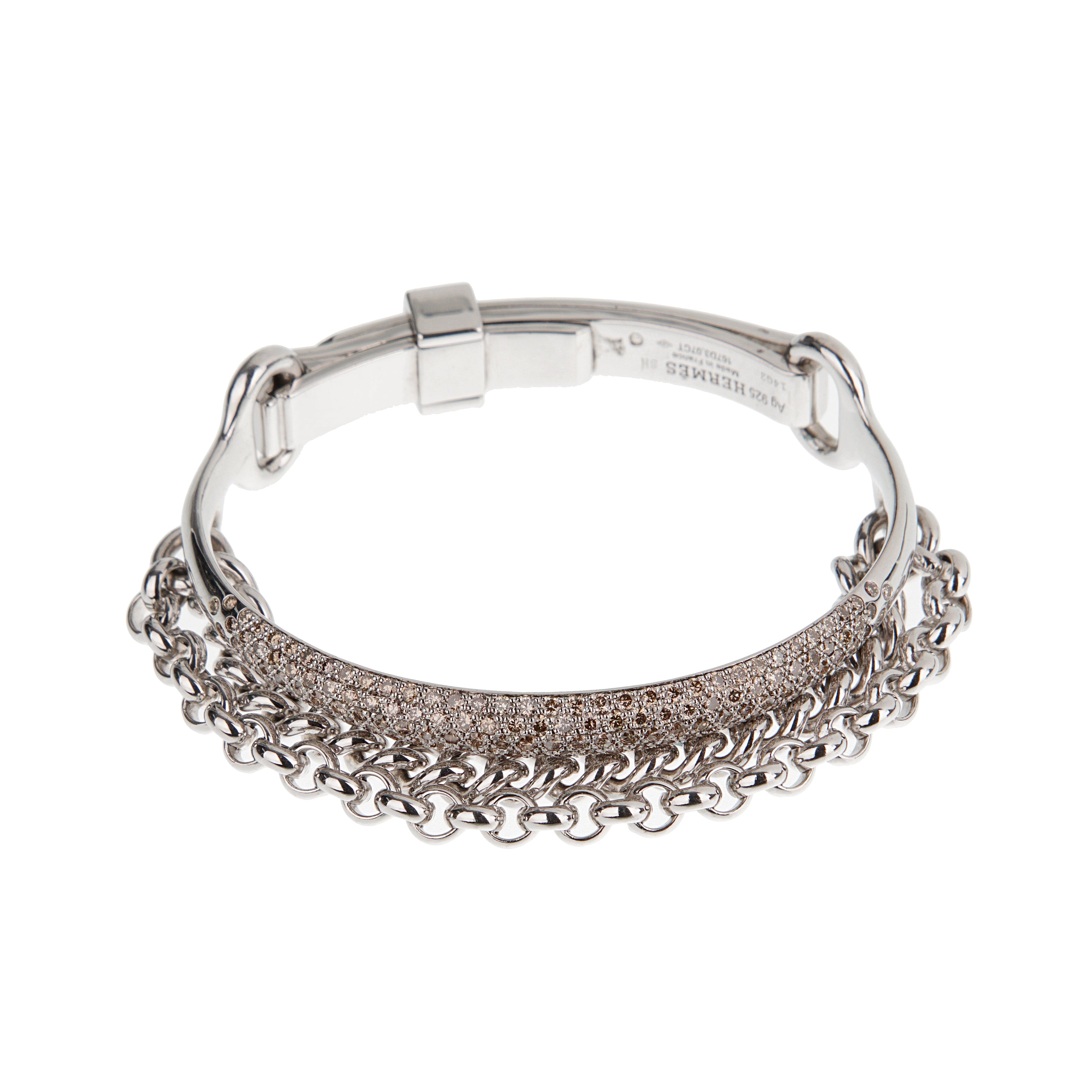 Hermes Sterling Silver 3.07ct Diamond Bangle Bracelet Circa 2015