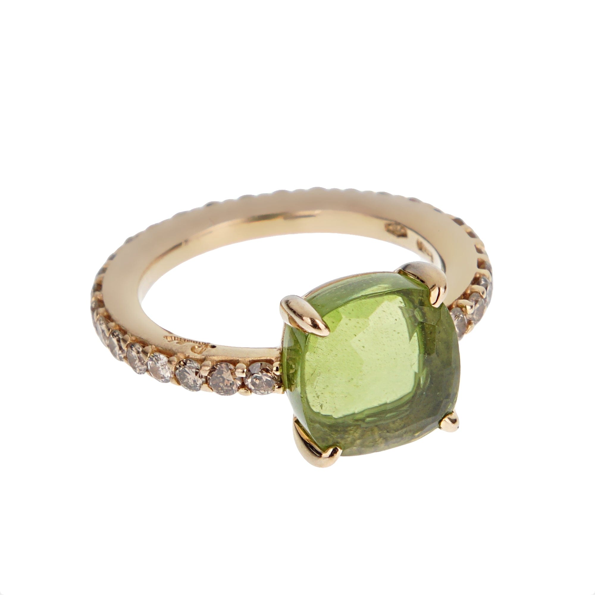 Pomellato Peridot Champagne Diamond 18k Yellow Gold Ring Sz 5 1/4