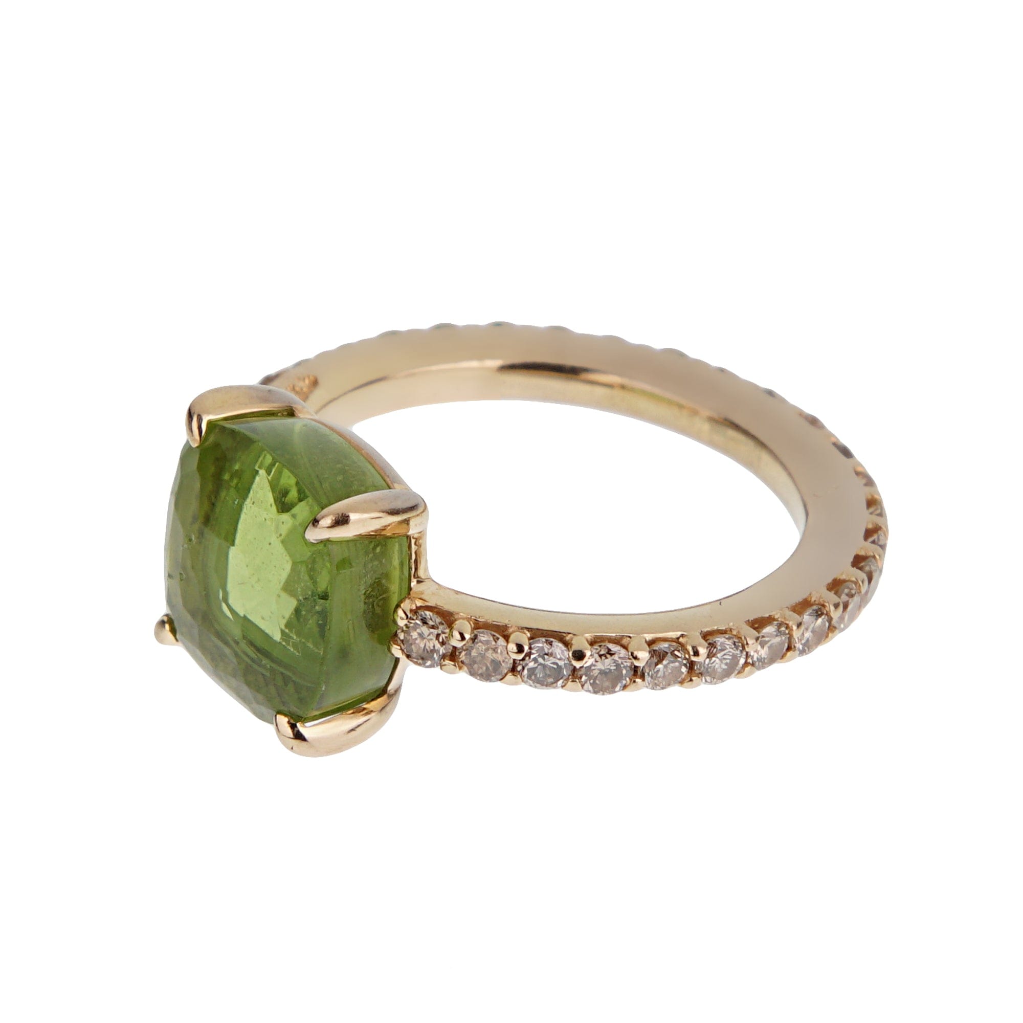 Pomellato Peridot Champagne Diamond 18k Yellow Gold Ring Sz 5 1/4