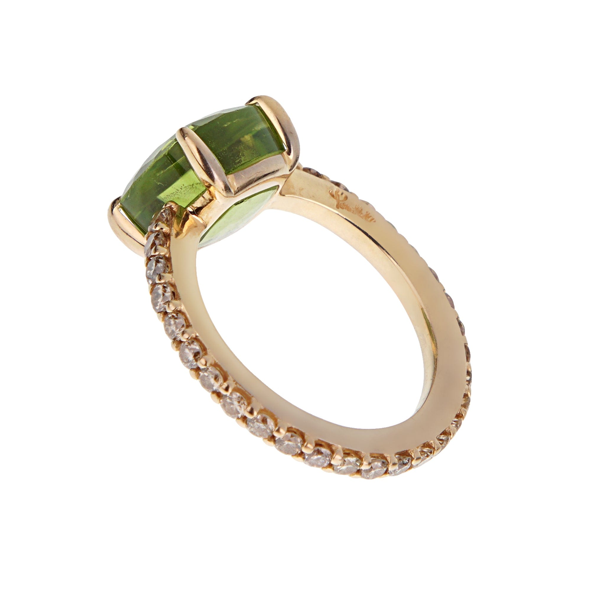 Pomellato Peridot Champagne Diamond 18k Yellow Gold Ring Sz 5 1/4
