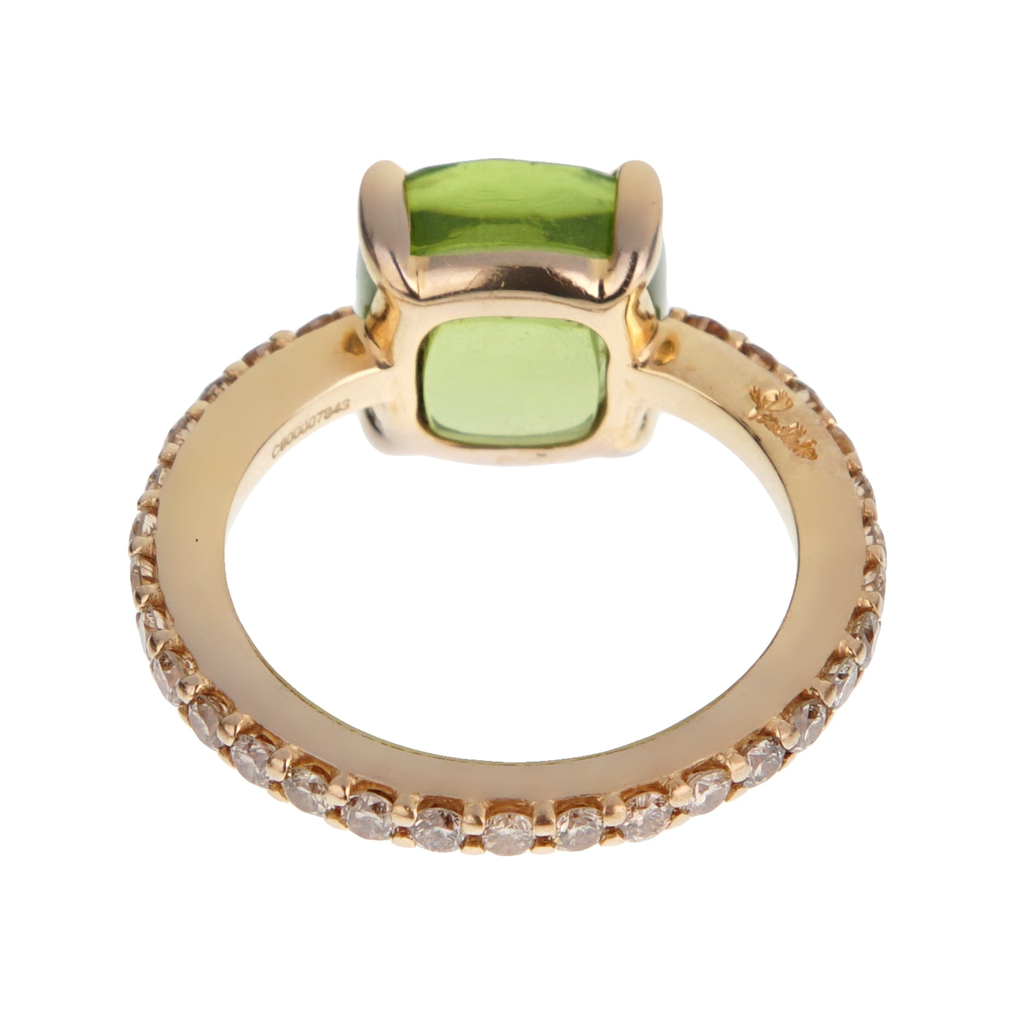 Pomellato Peridot Champagne Diamond 18k Yellow Gold Ring Sz 5 1/4