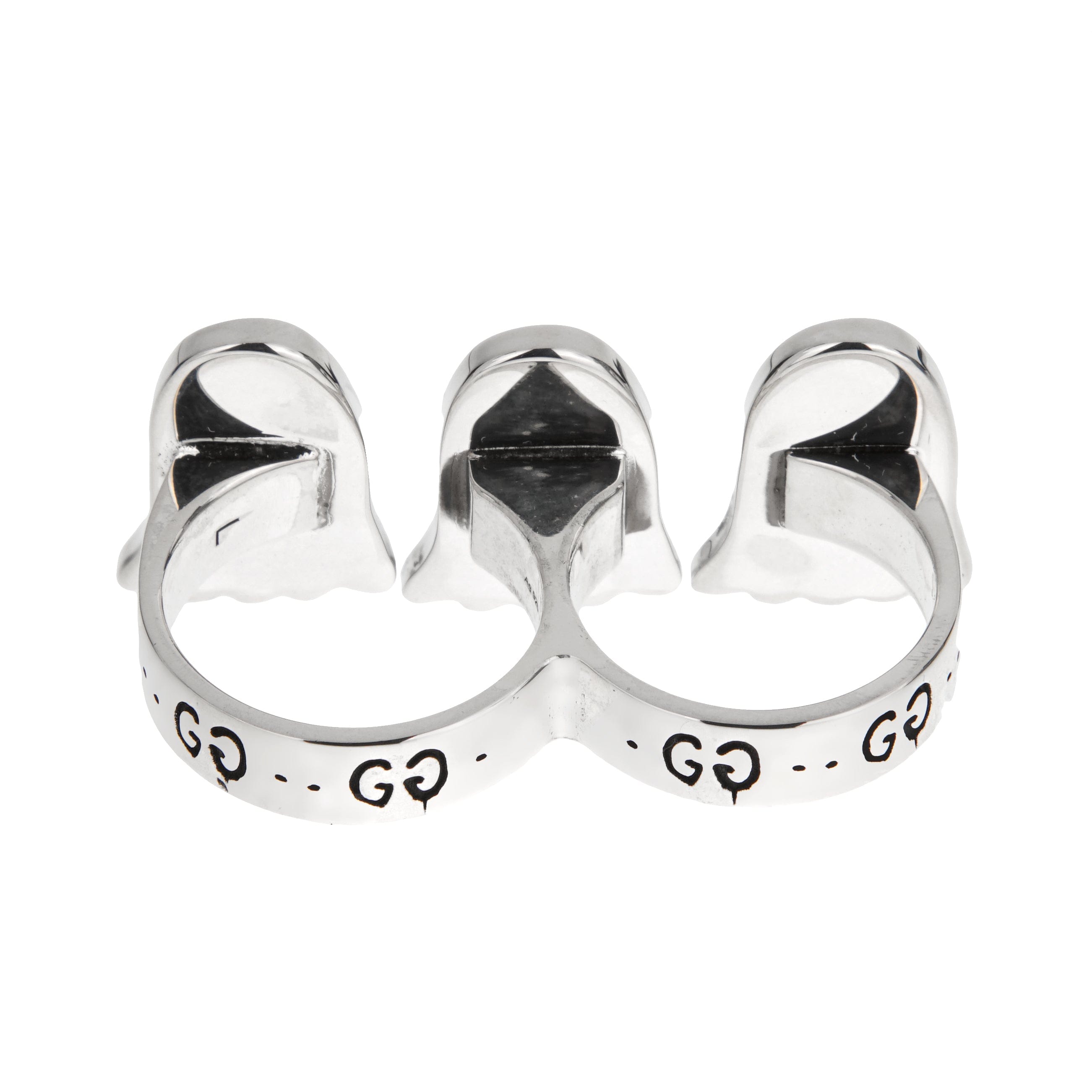 Gucci Ghost Sterling Silver Triple Motif Two Finger Ring Sz 4 & 5