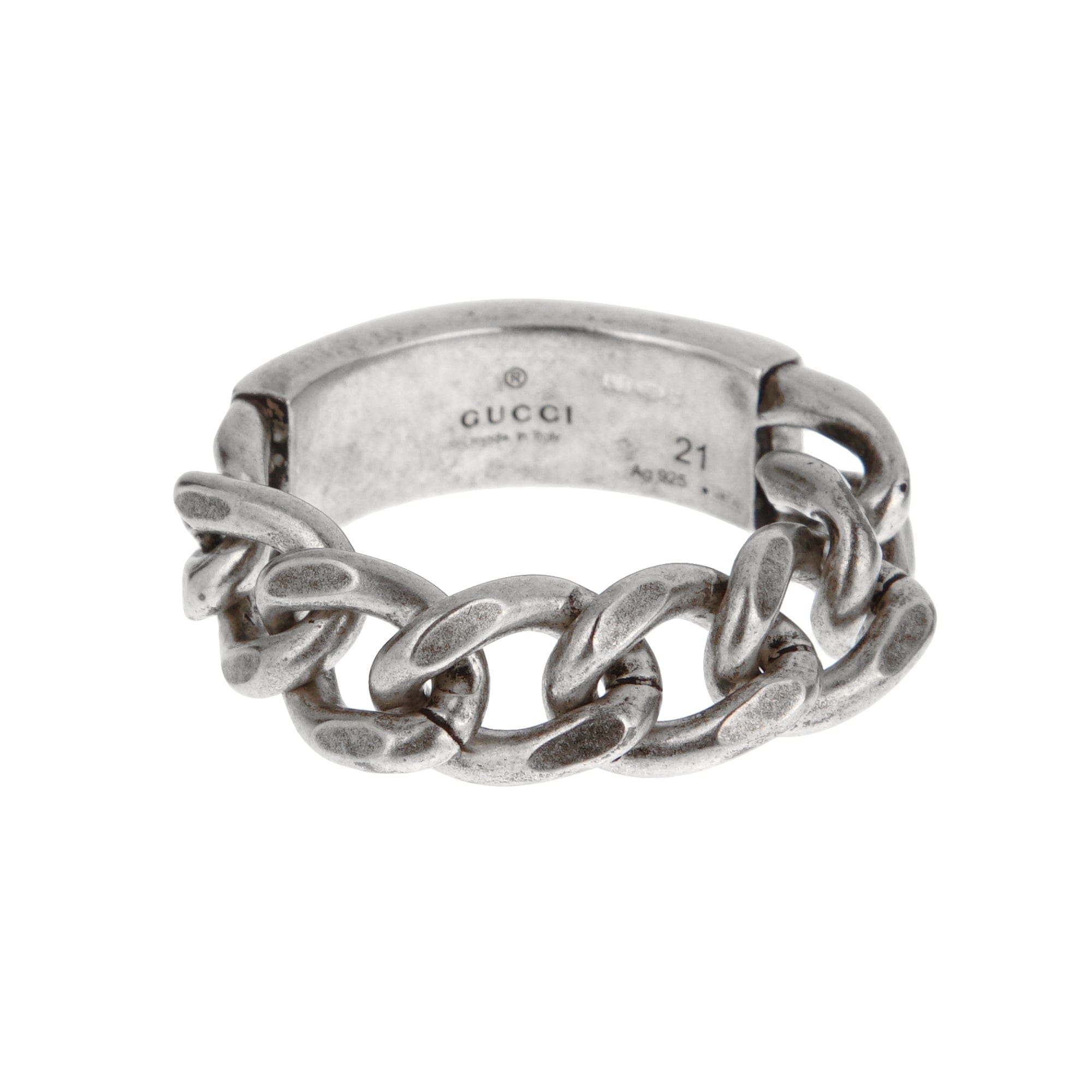 Gucci Enamel Logo Sterling Silver Chain Link Ring Size 10