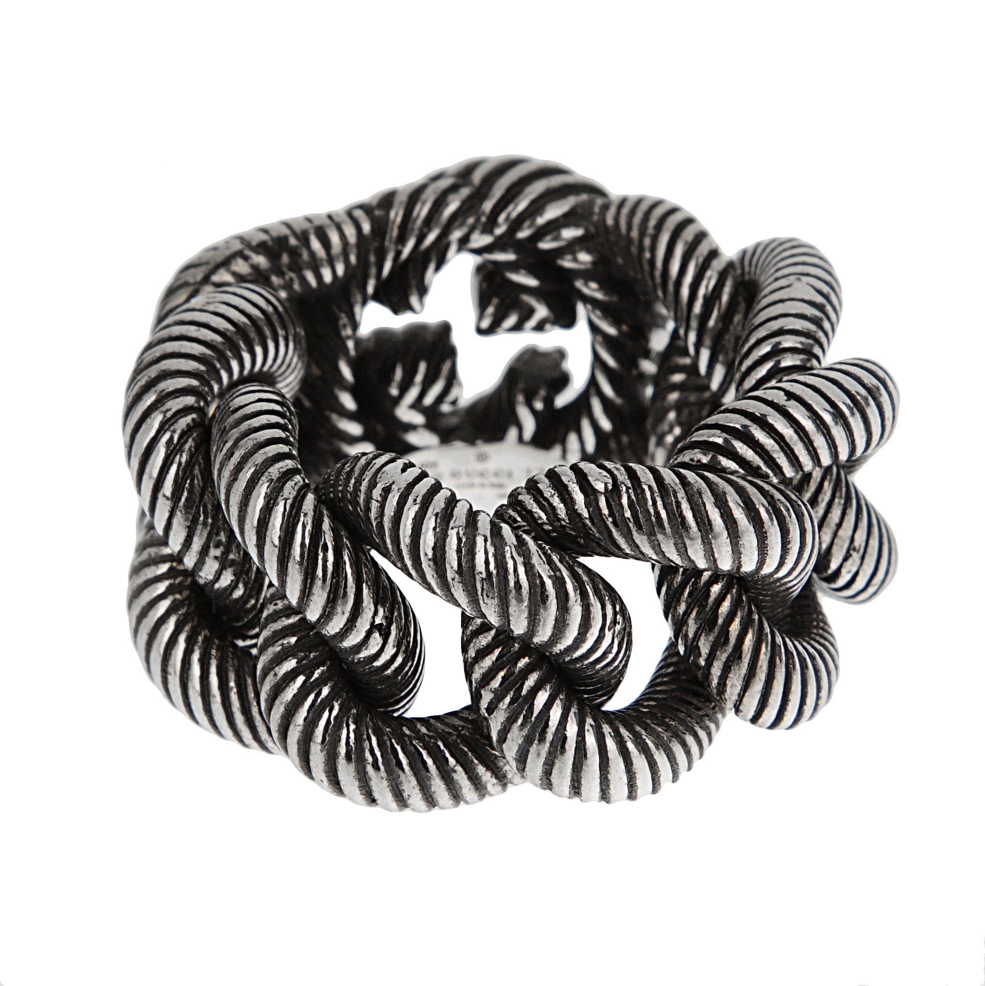 Gucci Twisted Rope Interlocking G Sterling Silver Ring Sz 8