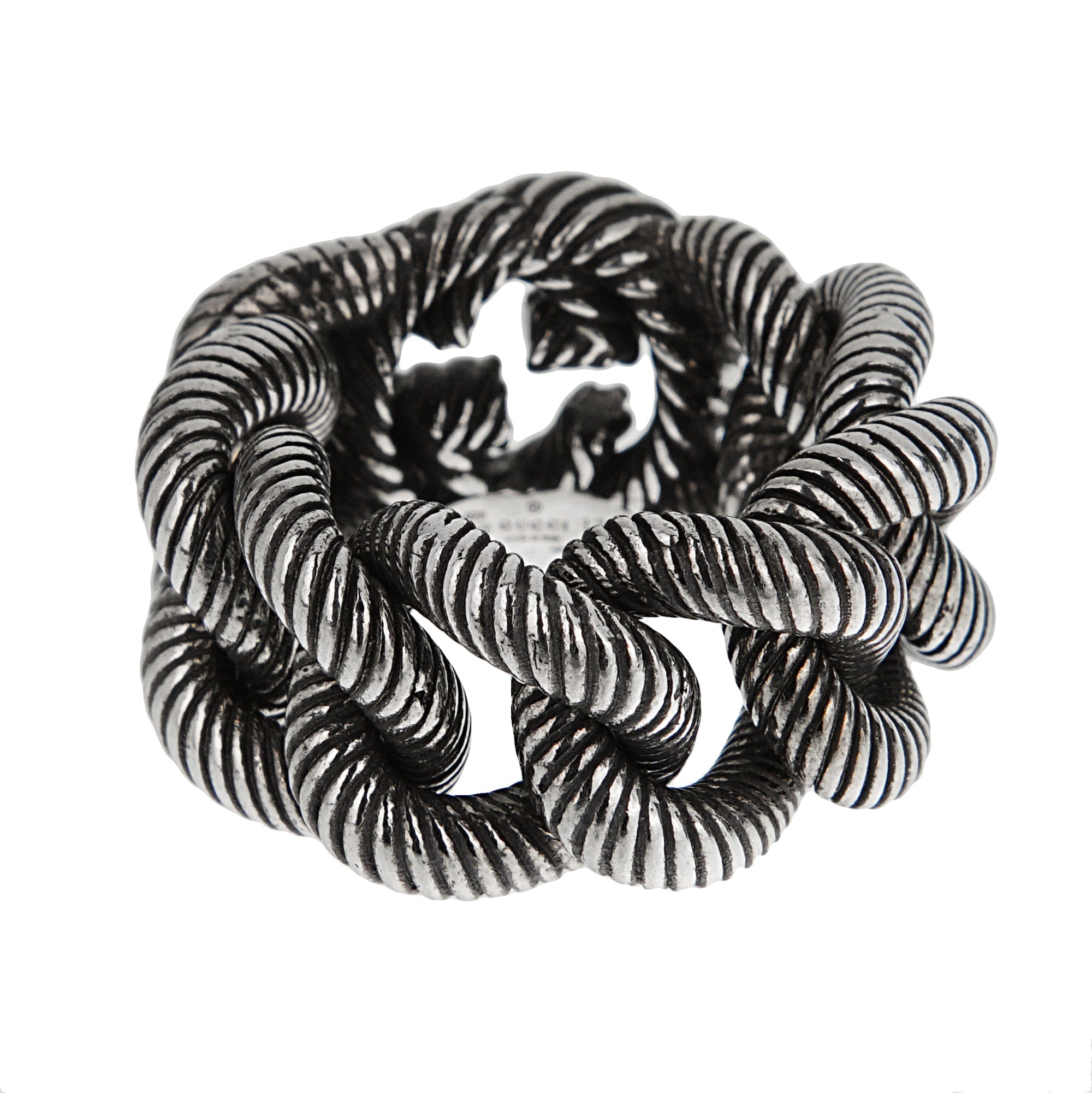 Gucci Interlocking G Sterling Silver Twisted Rope Chain Ring Sz 8