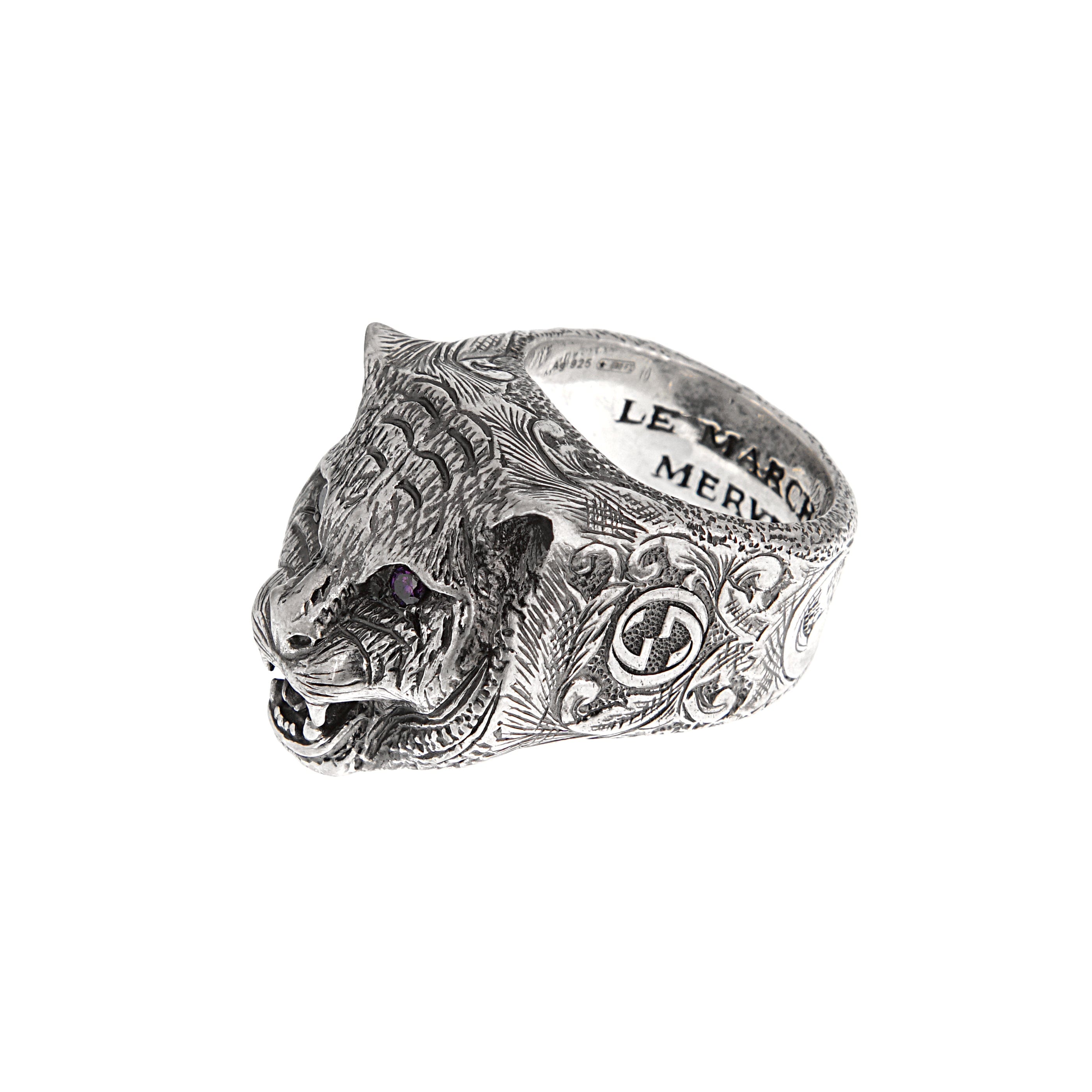 Gucci Garden Purple Zircon Sterling Silver Ring Size 6 3/4