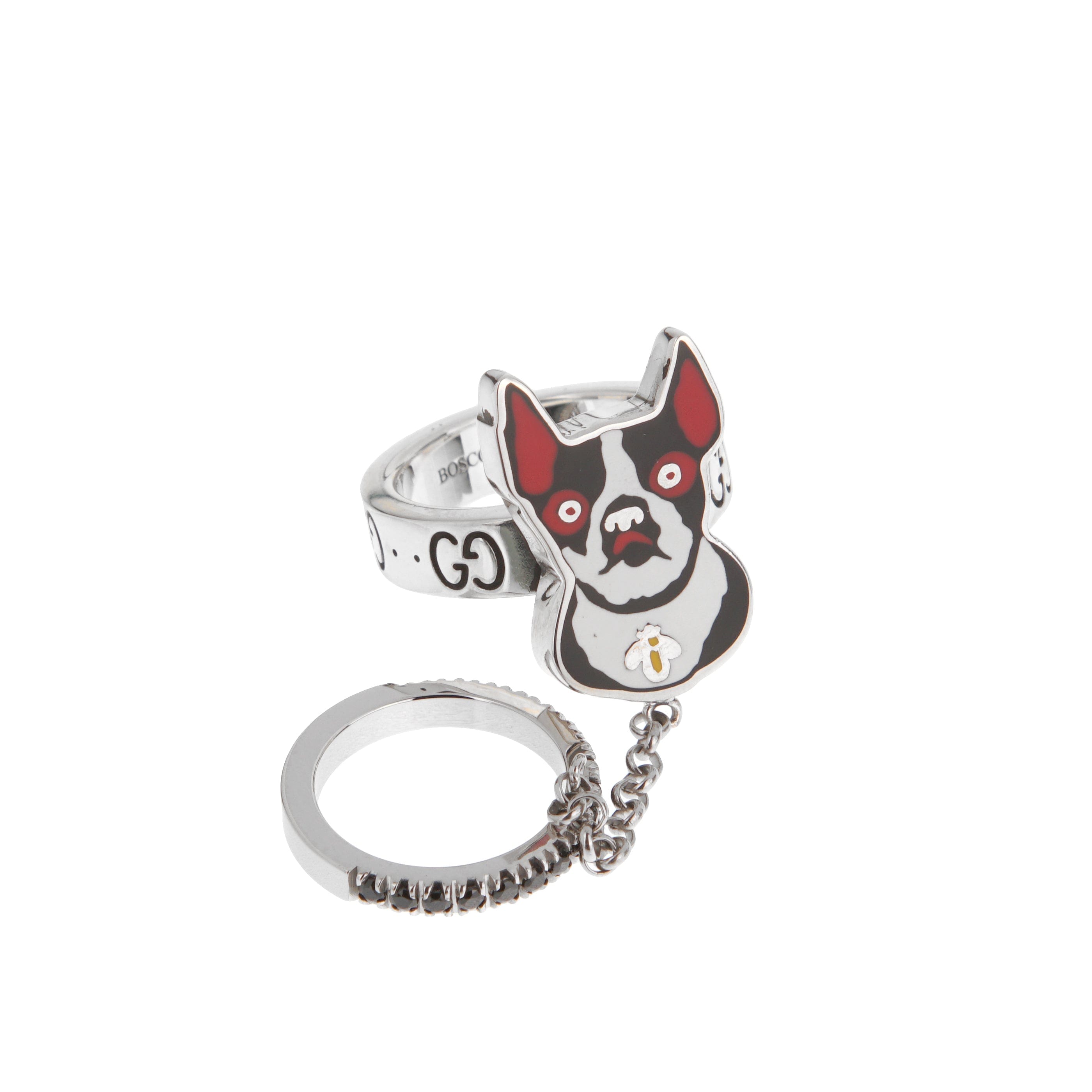 Gucci Bosco & Orso Sterling Silver Enamel Cocktail Ring Sz 7 1/2
