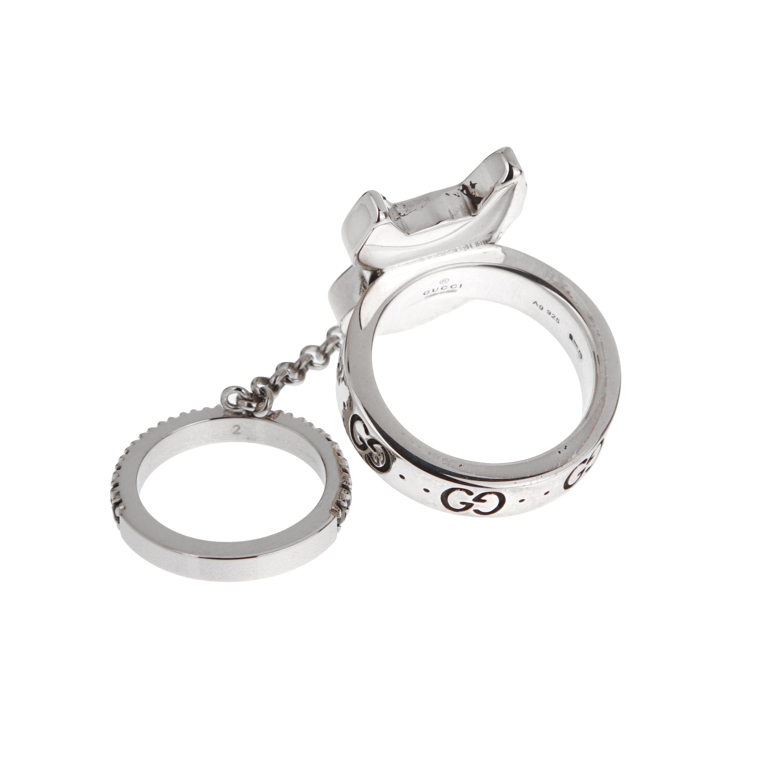 Gucci Bosco & Orso Sterling Silver Enamel Cocktail Ring Sz 7 1/2