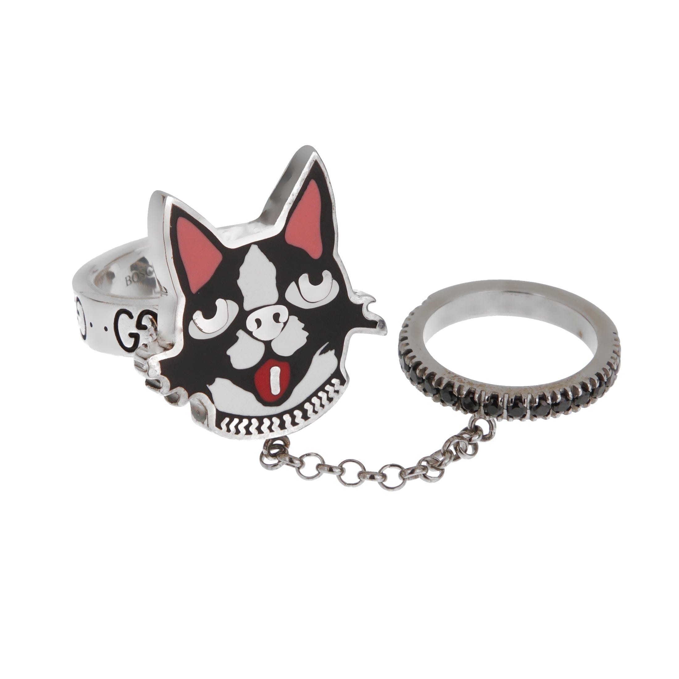 Gucci Bosco & Orso Sterling Silver Spinel Double Cocktail Ring Sz 6 1/4
