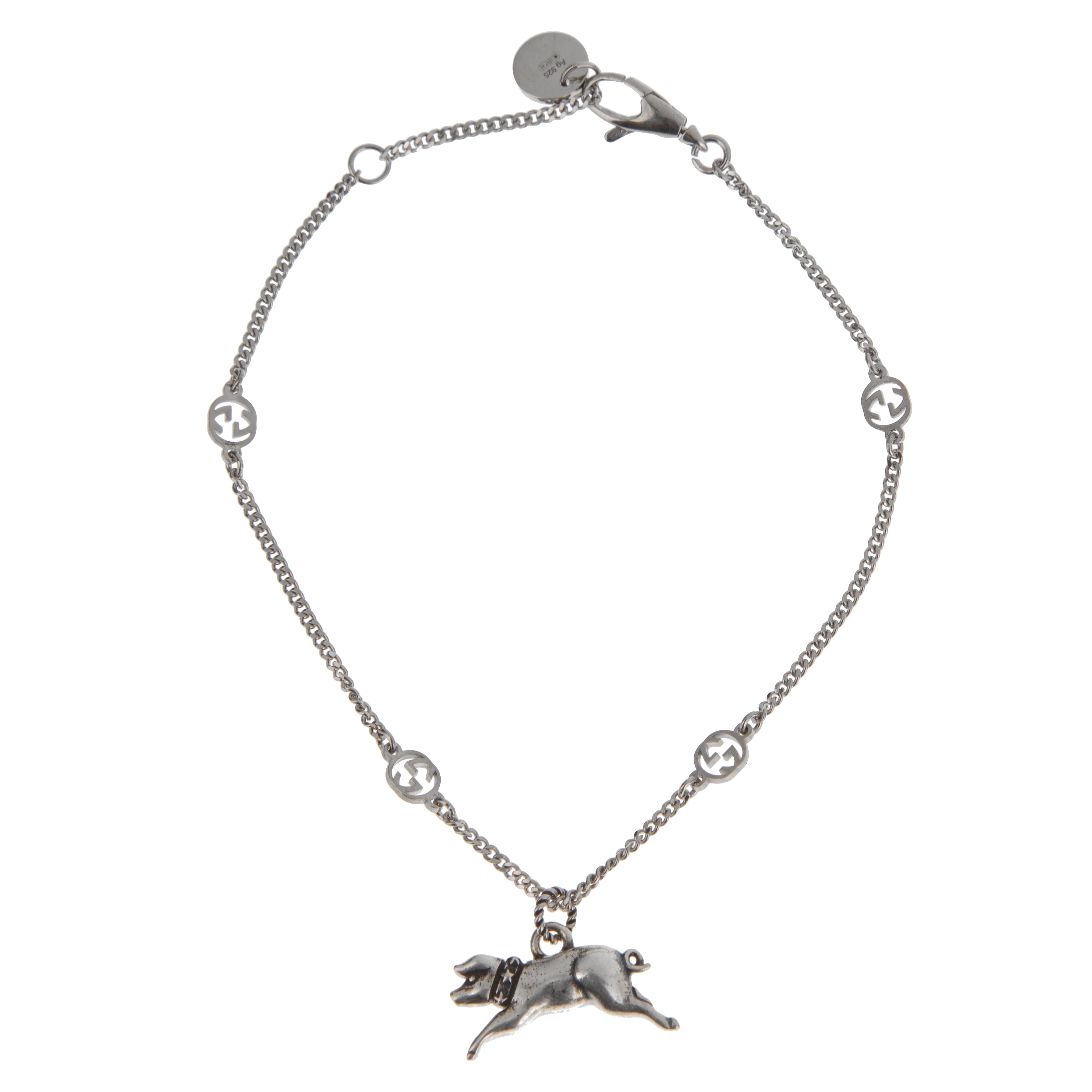 Gucci Sterling Silver Piggy Charm Bracelet – 7"