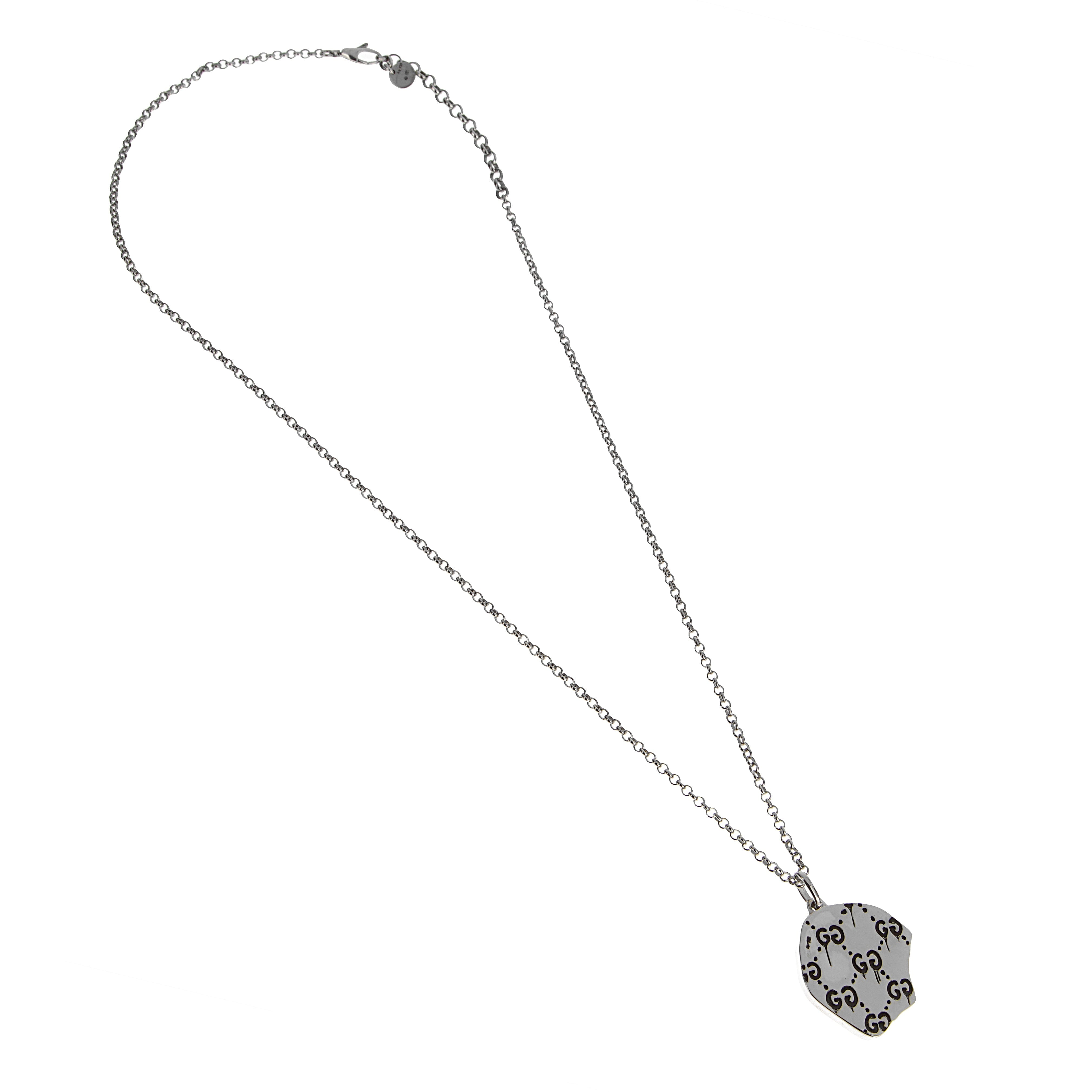 Gucci Ghost Black Enamel Skull Sterling Silver Necklace