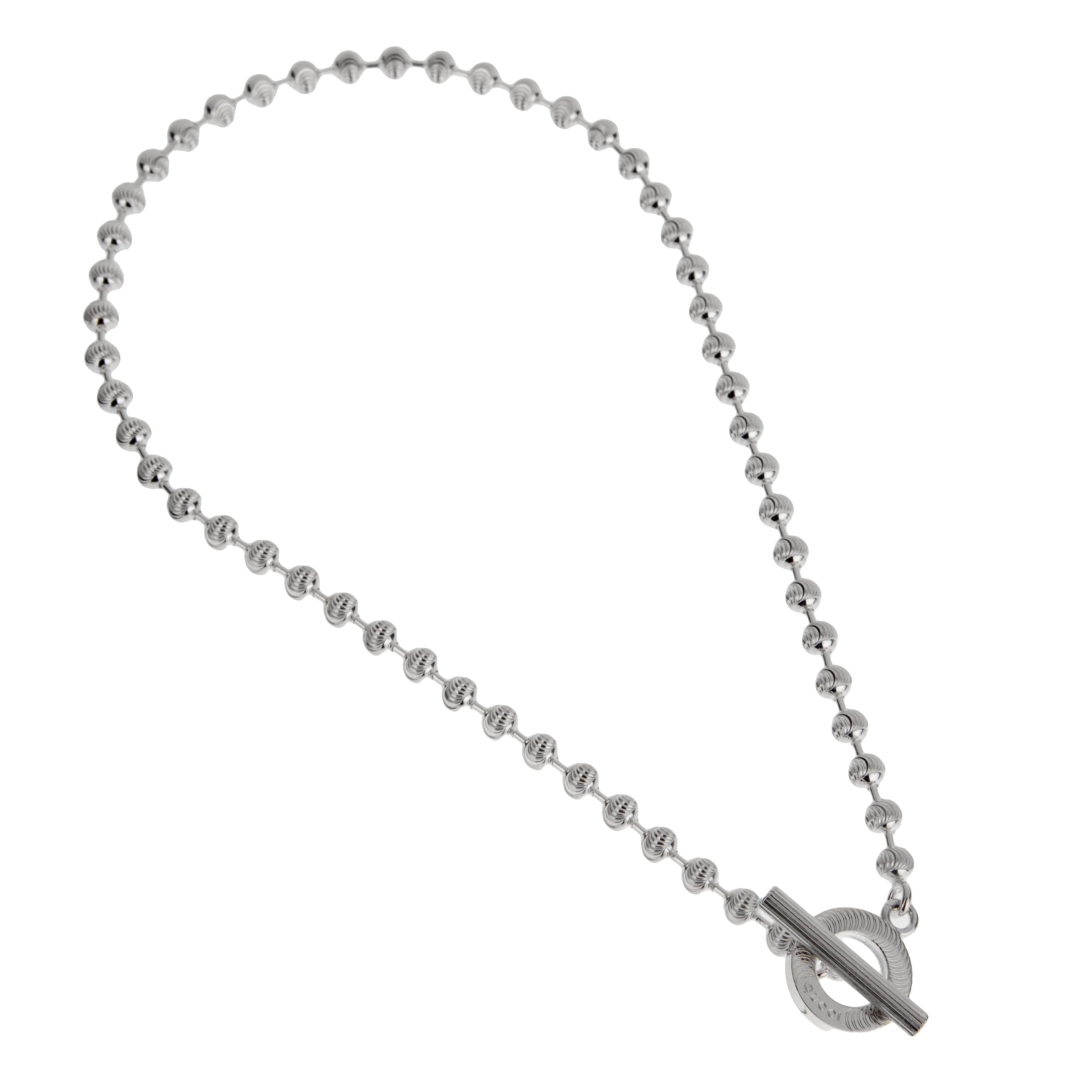 Gucci Sterling Silver Beaded Diamond Cut Boule Necklace Size L - 15 1/2"