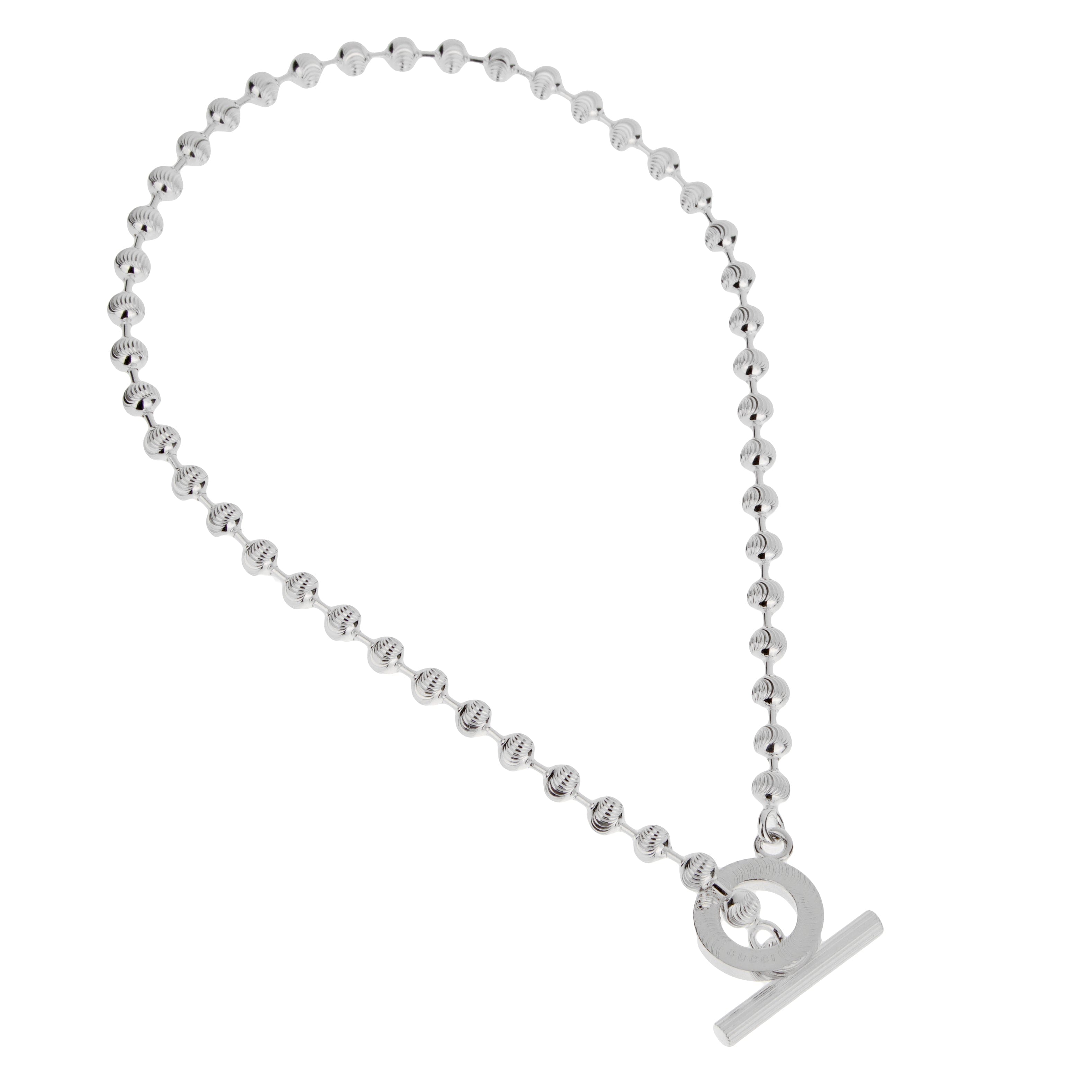Gucci Sterling Silver Beaded Diamond Cut Boule Necklace Size S - 14"