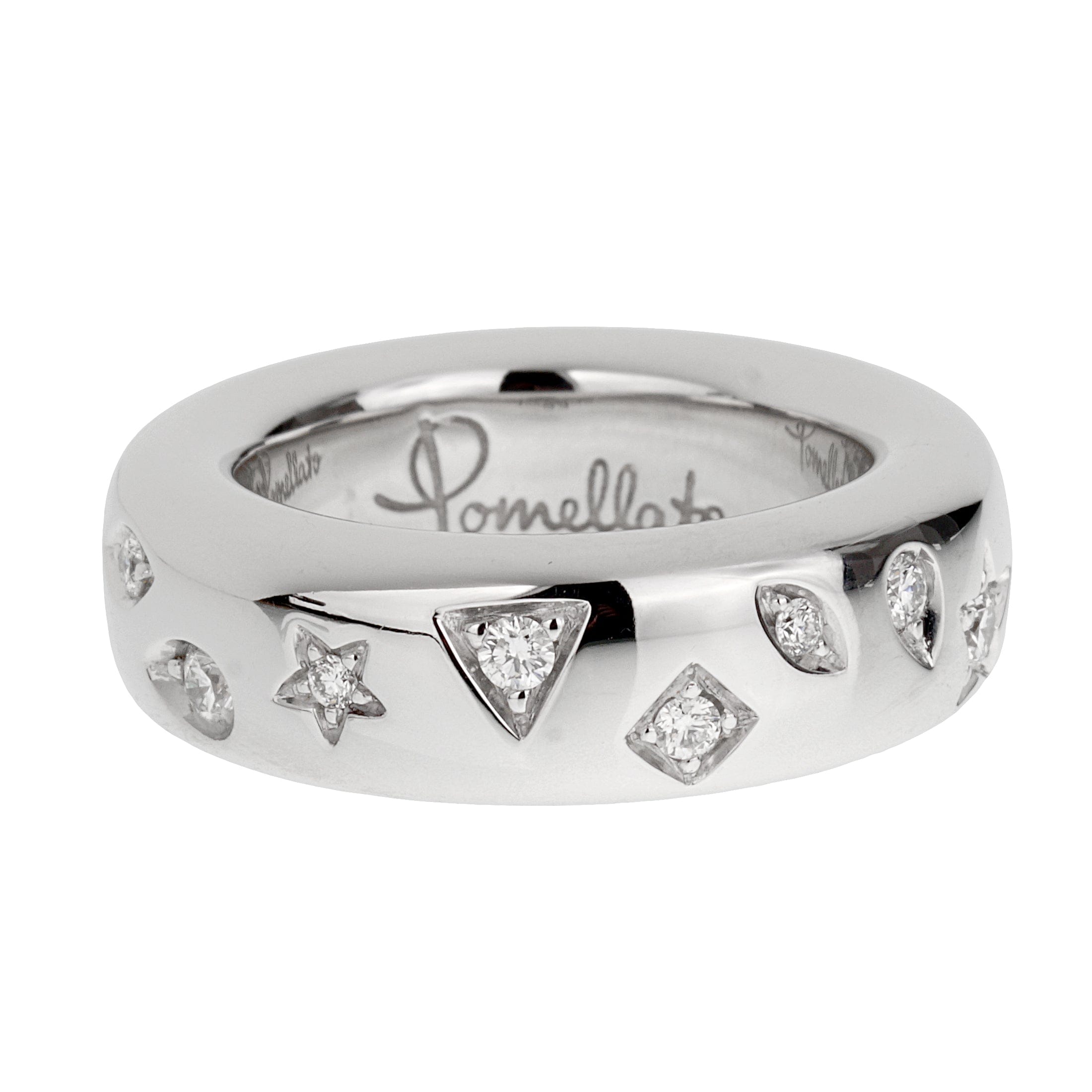 Pomellato Iconica 18K White Gold & Diamond Band Ring Sz 6 1/2