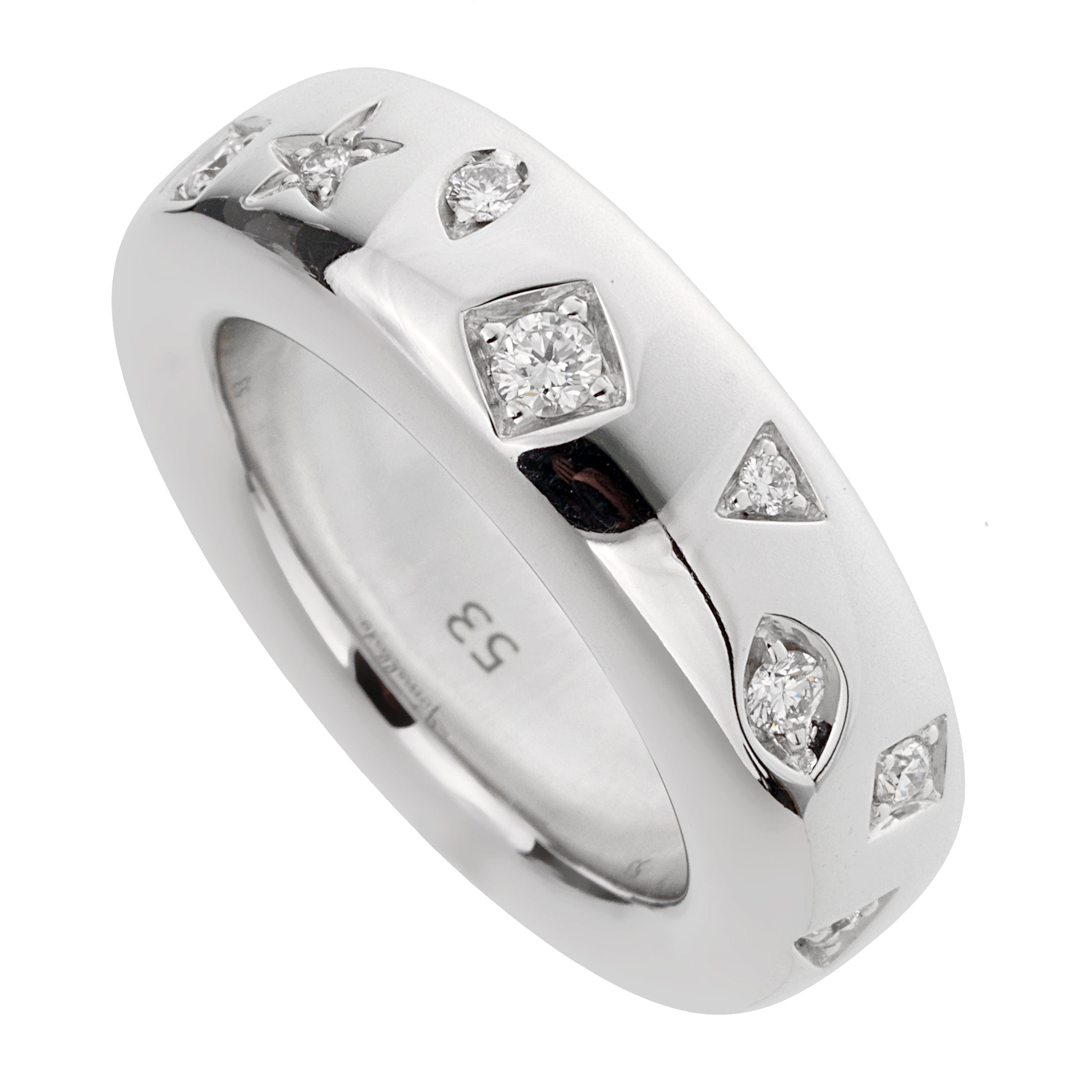 Pomellato Iconica 18K White Gold & Diamond Band Ring Sz 6 1/2