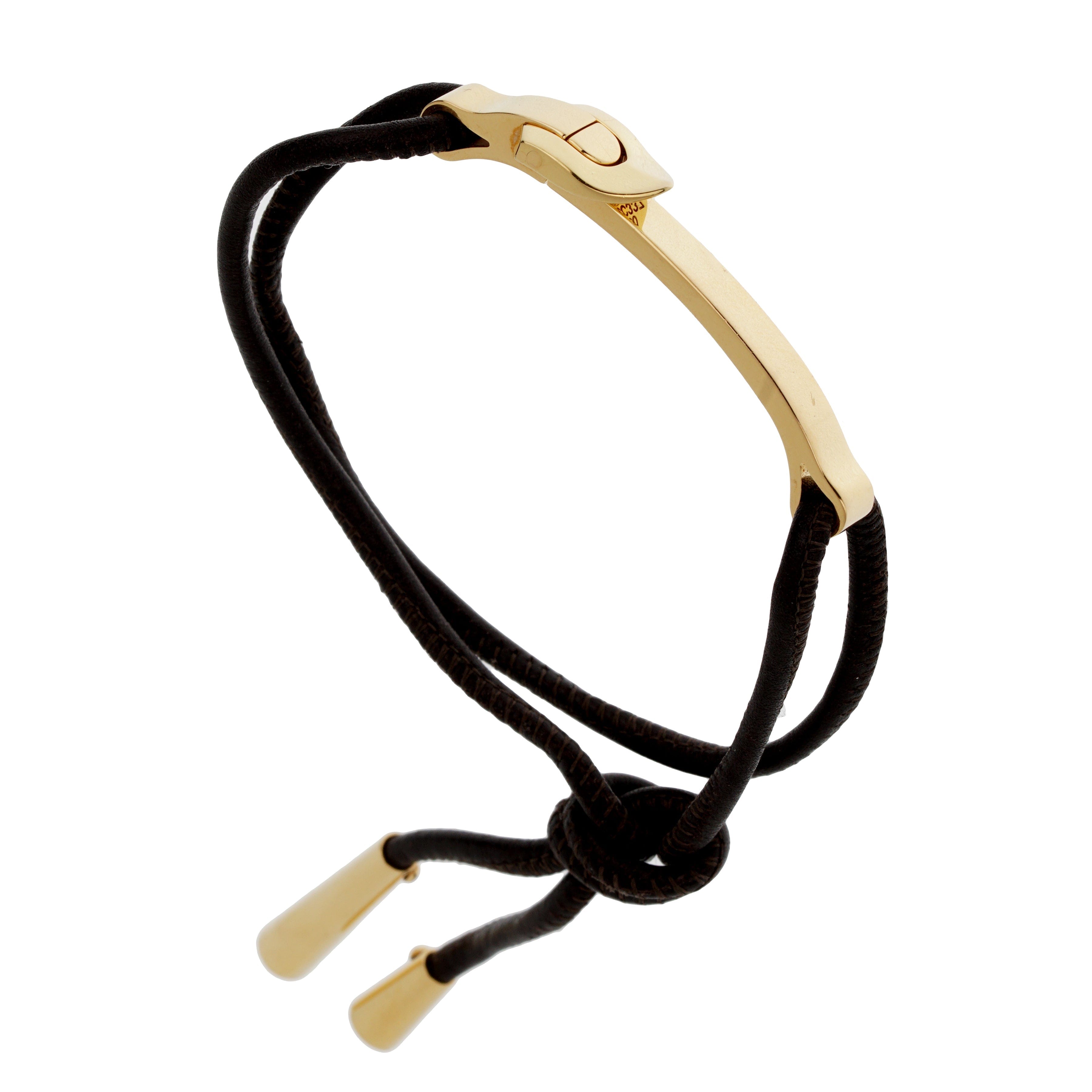 Louis Vuitton 18k Yellow Gold Bangle Leather Bracelet