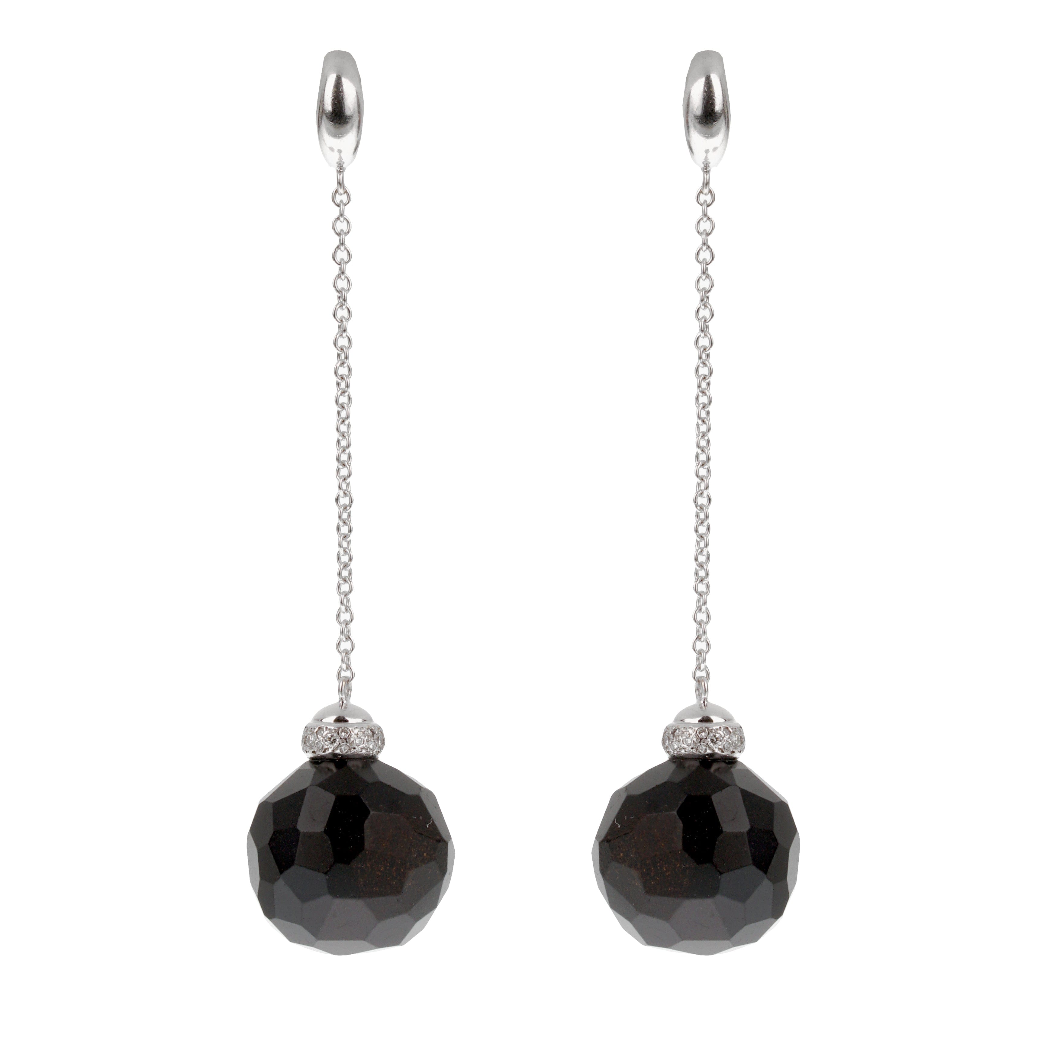 Pomellato Victoria Onyx Diamond 18k White Gold Diamond Disco Ball Earrings