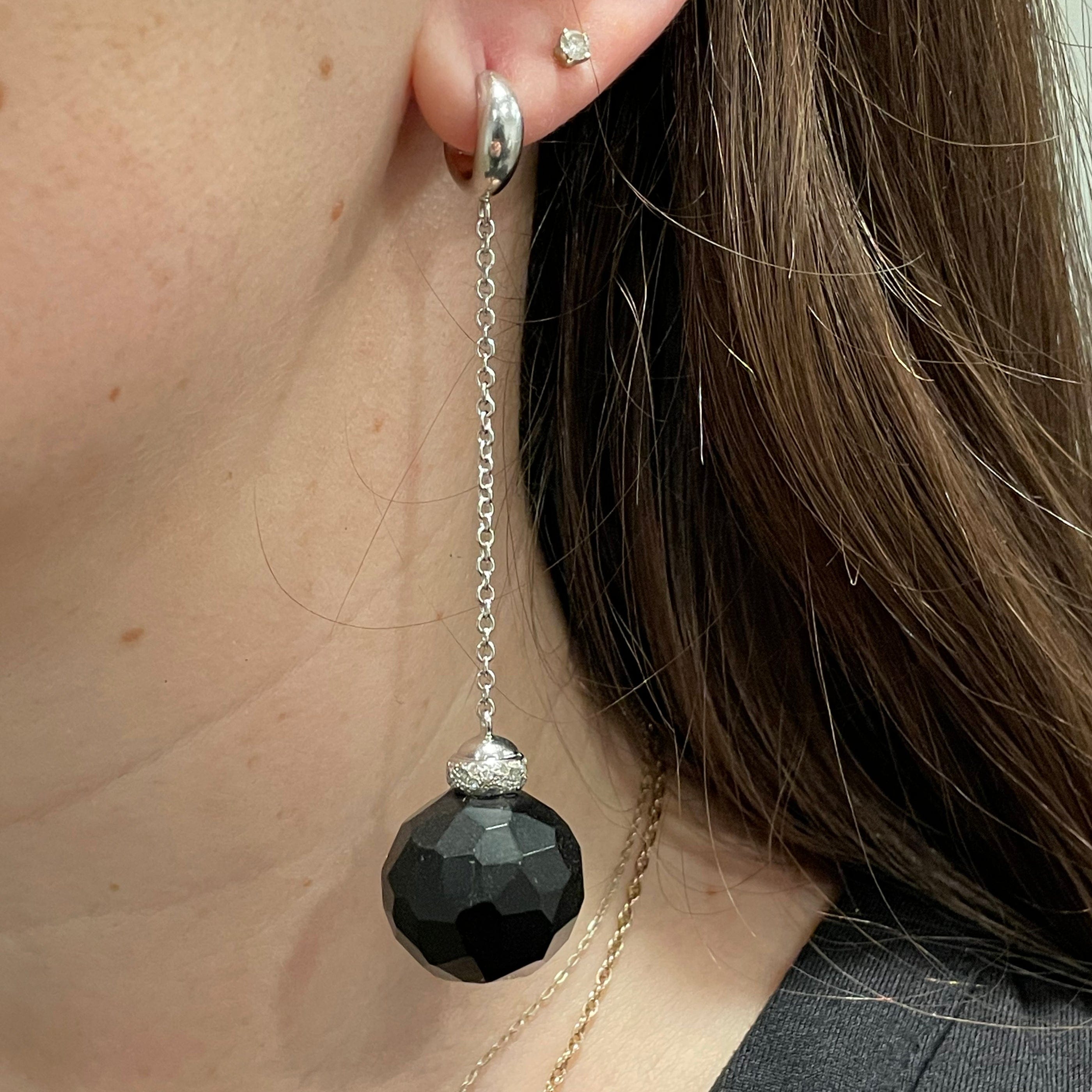 Pomellato Victoria Onyx Diamond 18k White Gold Diamond Disco Ball Earrings