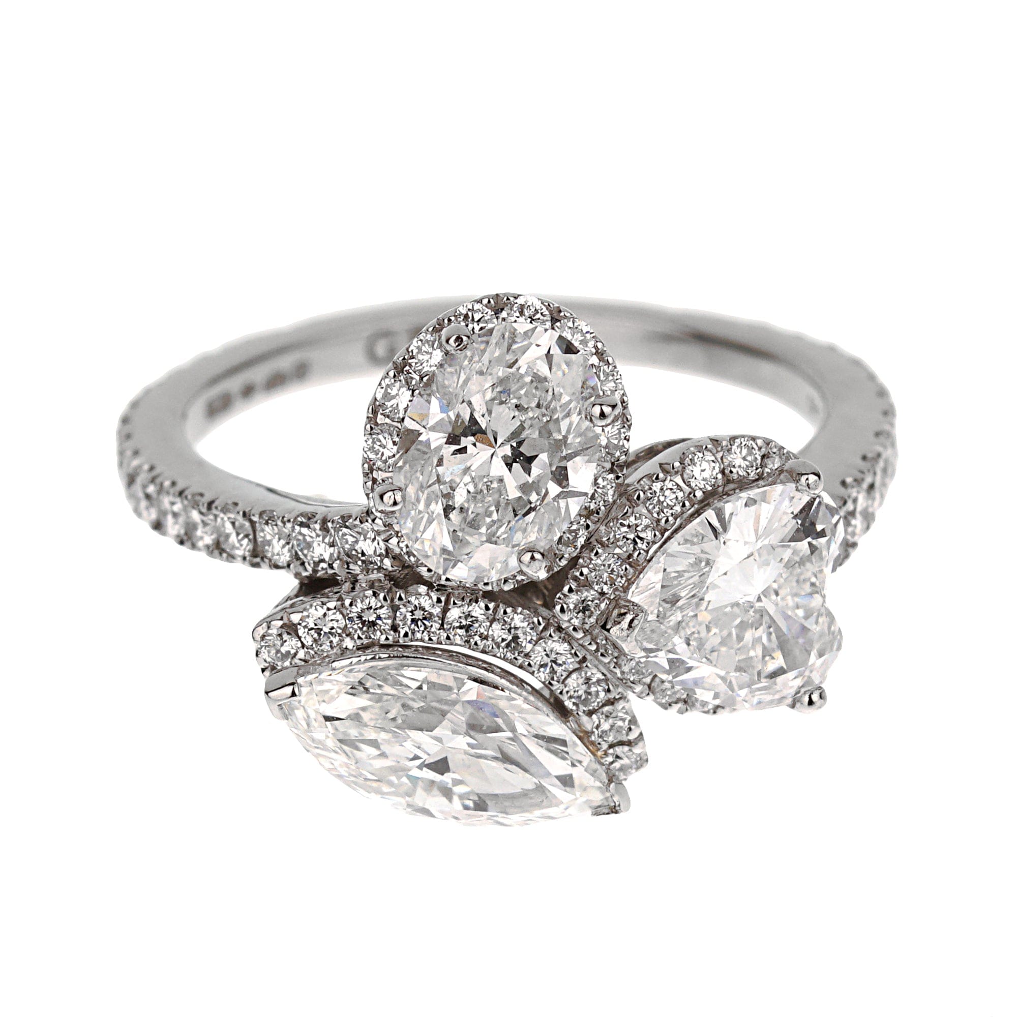 Graff Multi-Shape Diamond Platinum Cocktail Ring Sz 6