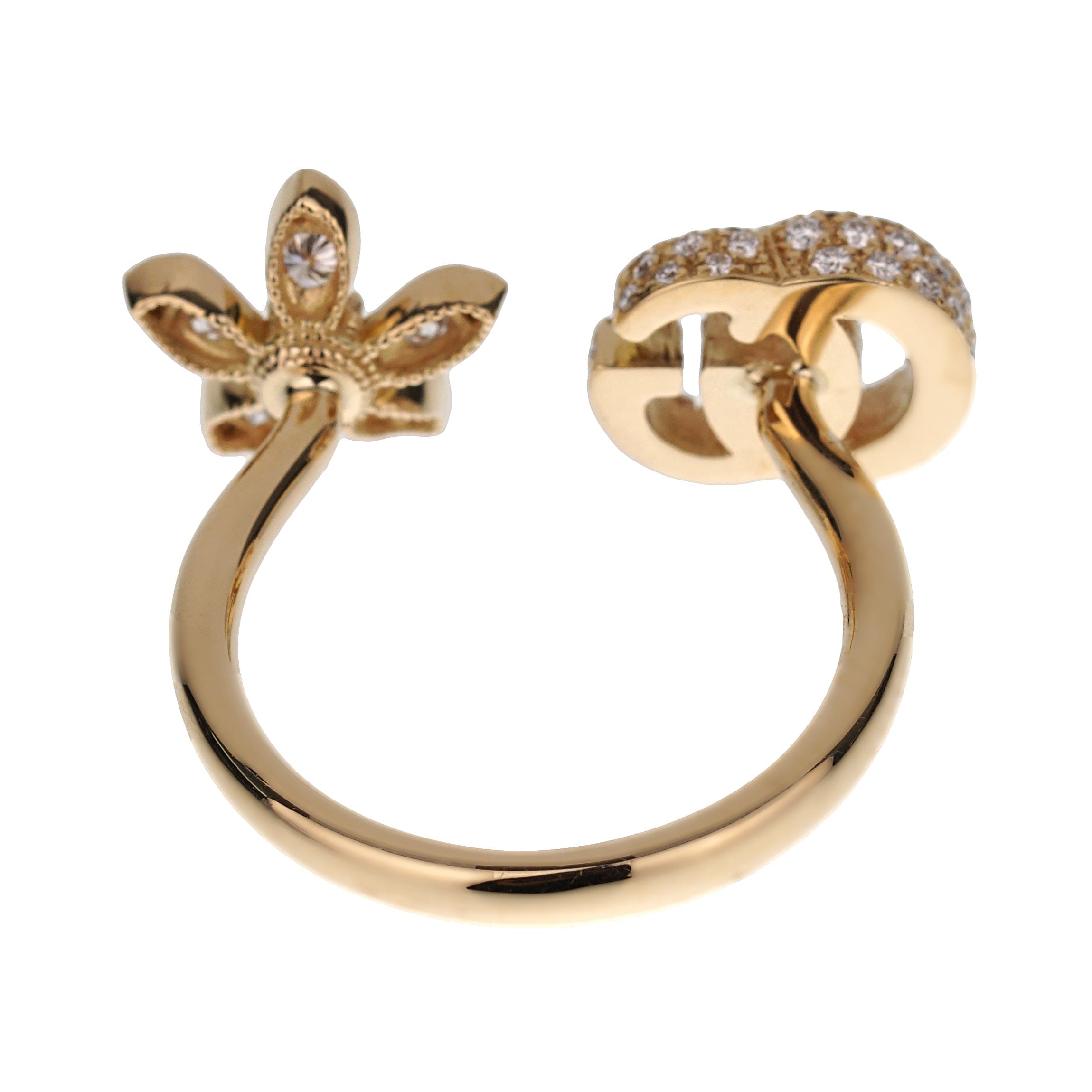 Gucci Flower Open Diamond 18k Yellow Gold Ring Sz 6