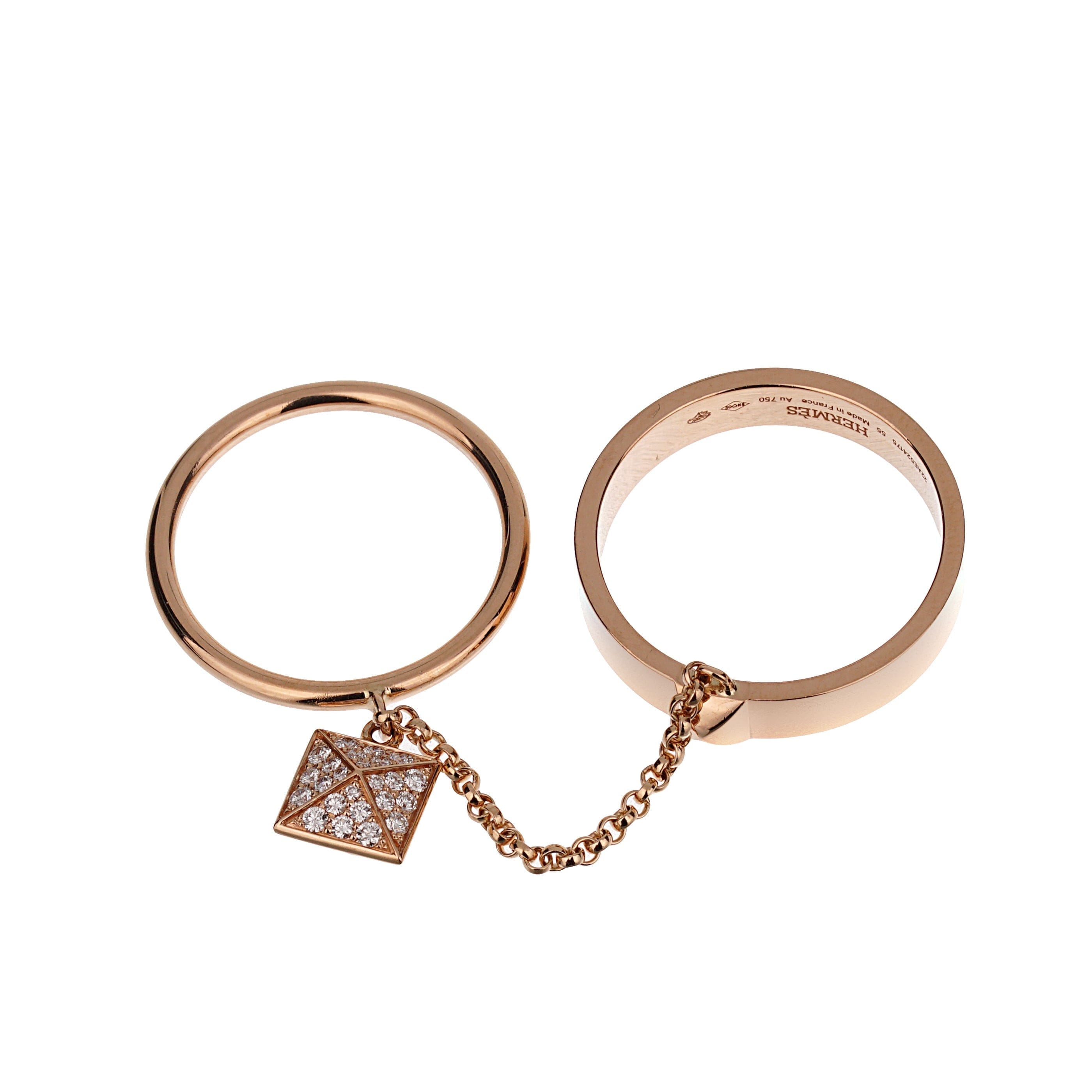 Hermes Clou d'H Double Diamond 18k Rose Gold Ring