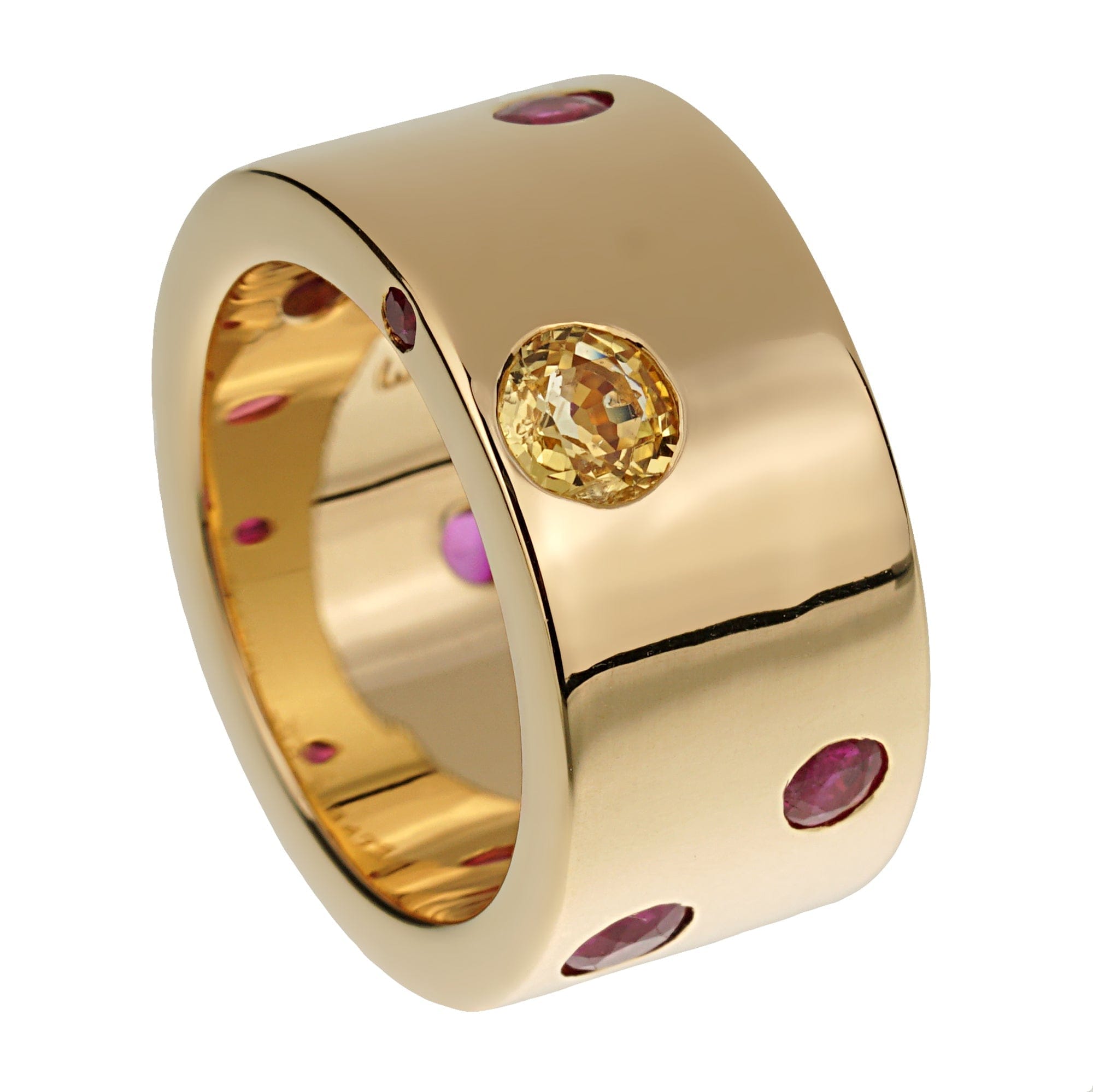 Chanel Yellow Sapphire Ruby Vintage Band 18k Yellow Gold Ring