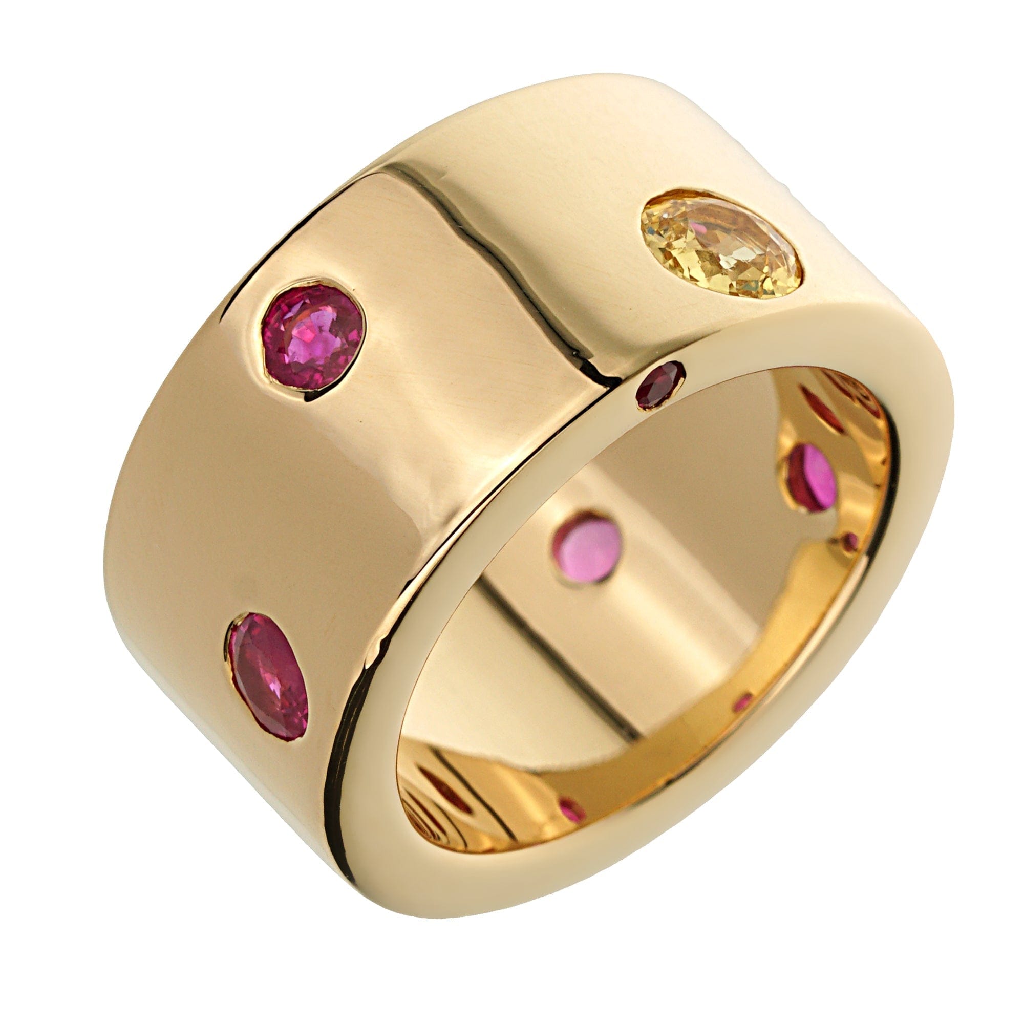 Chanel Yellow Sapphire Ruby Vintage Band 18k Yellow Gold Ring