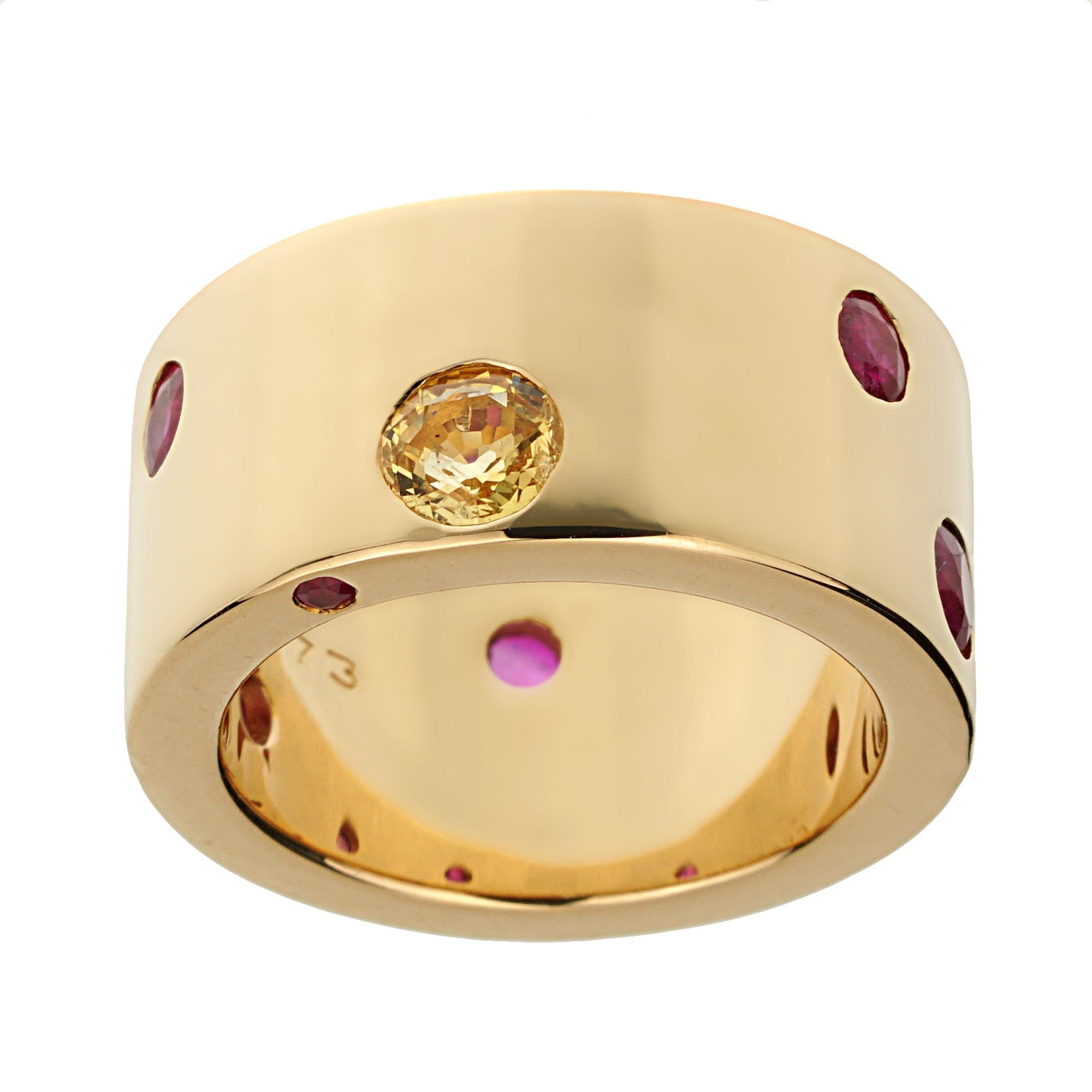 Chanel Yellow Sapphire Ruby Vintage Band 18k Yellow Gold Ring