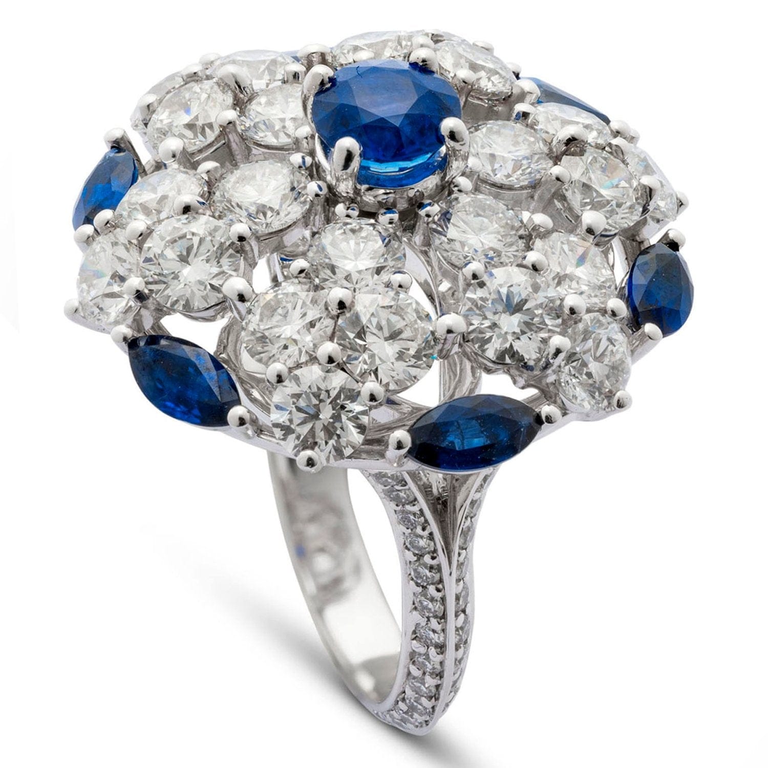 Graff Sapphire Diamond 18k White Gold Cocktail Ring Sz 8