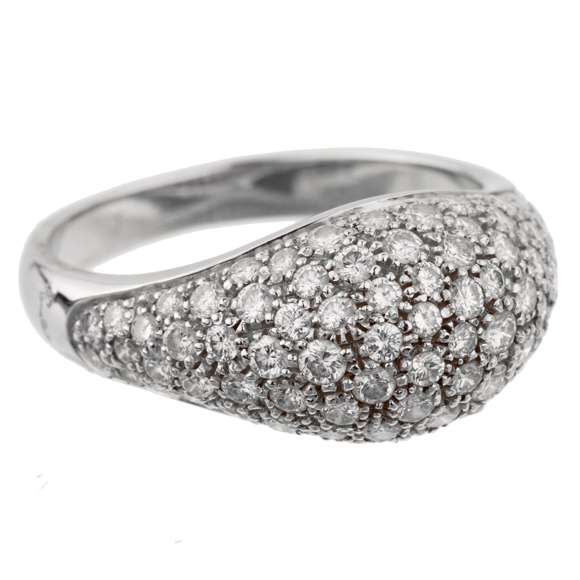 Pomellato Bombe Pave Diamond 18k White Gold Cocktail Ring Sz 9 1/4